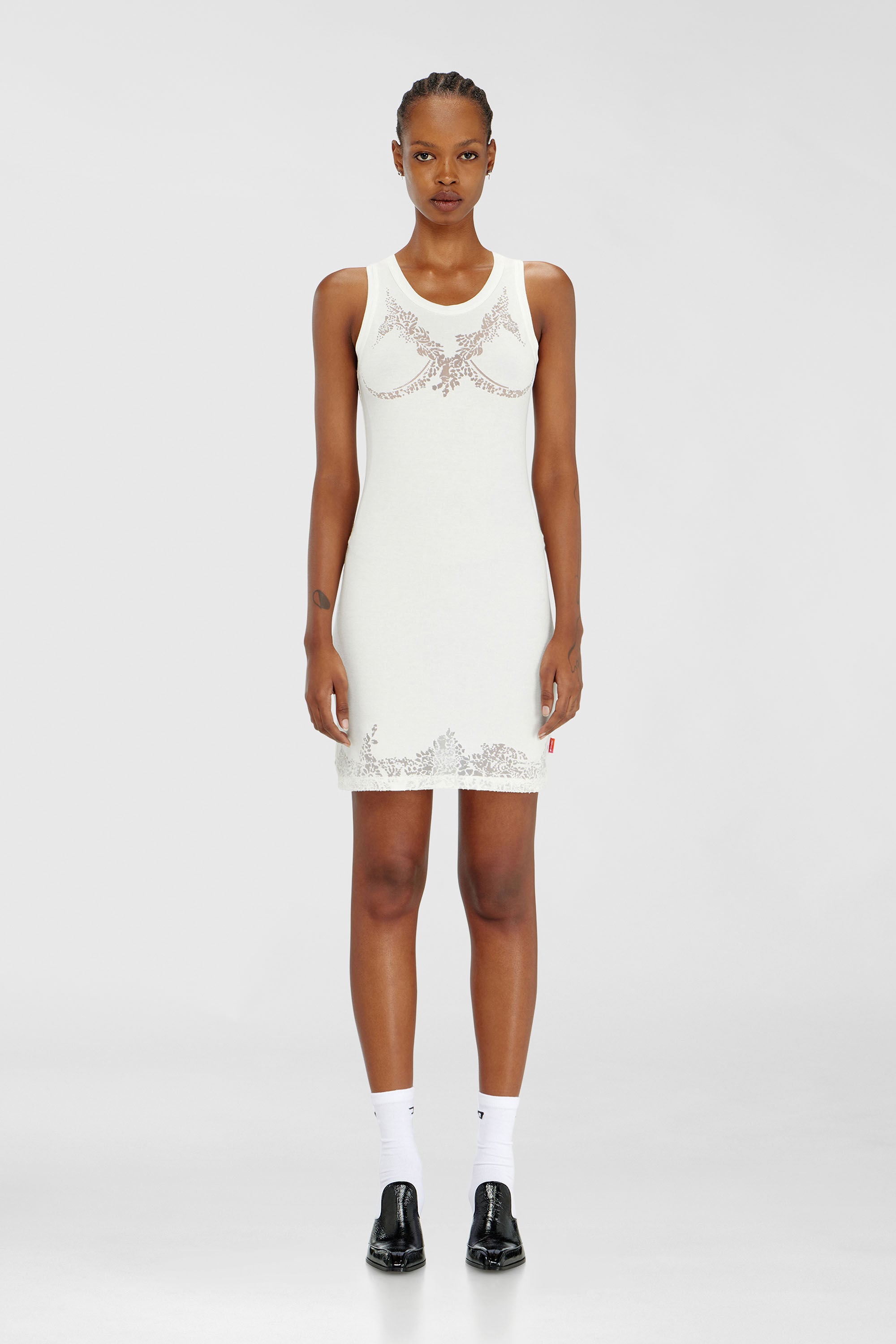 Diesel - PR-D-ANKI-LACE-R, Robe mini tank effet dentelle d&eacute;vor&eacute;e Femme in Blanc - 3