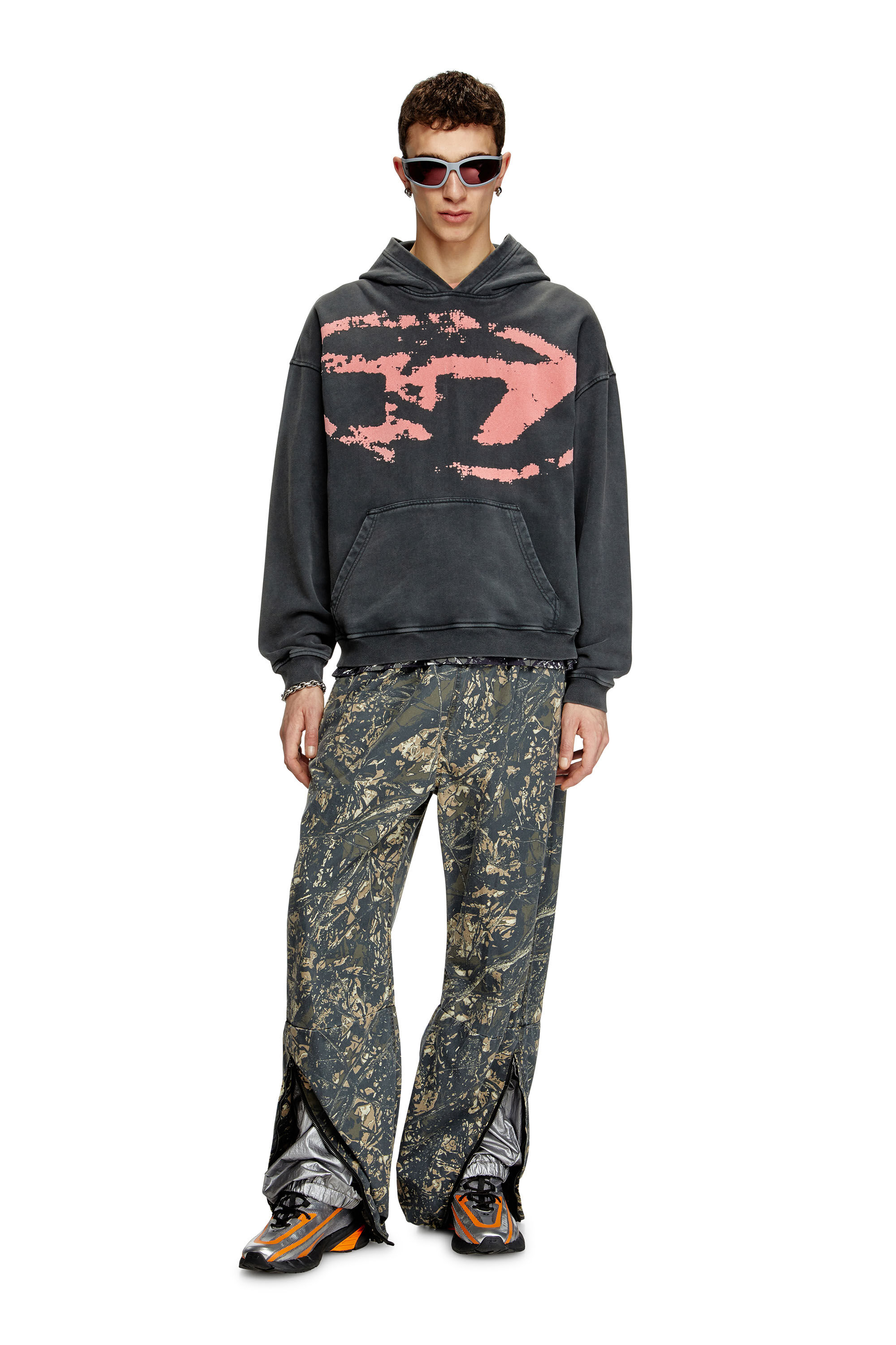 Diesel - S-BOXT-HOOD-R10, Hoodie con logo Oval D floccato Uomo in Nero - 1