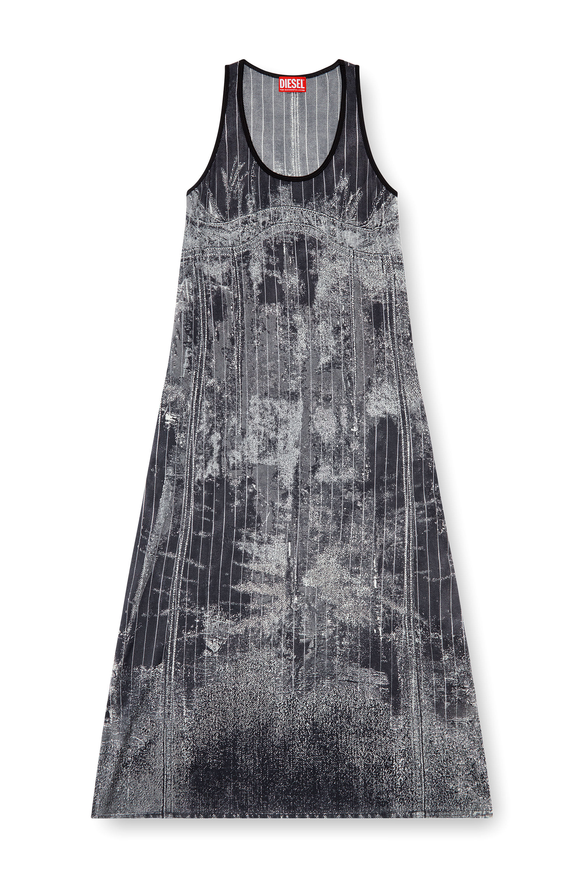 Diesel - D-SCREET, Damen Midi-Kleid mit Nadelstreifen-Denim-Print in Schwarz - Image 2