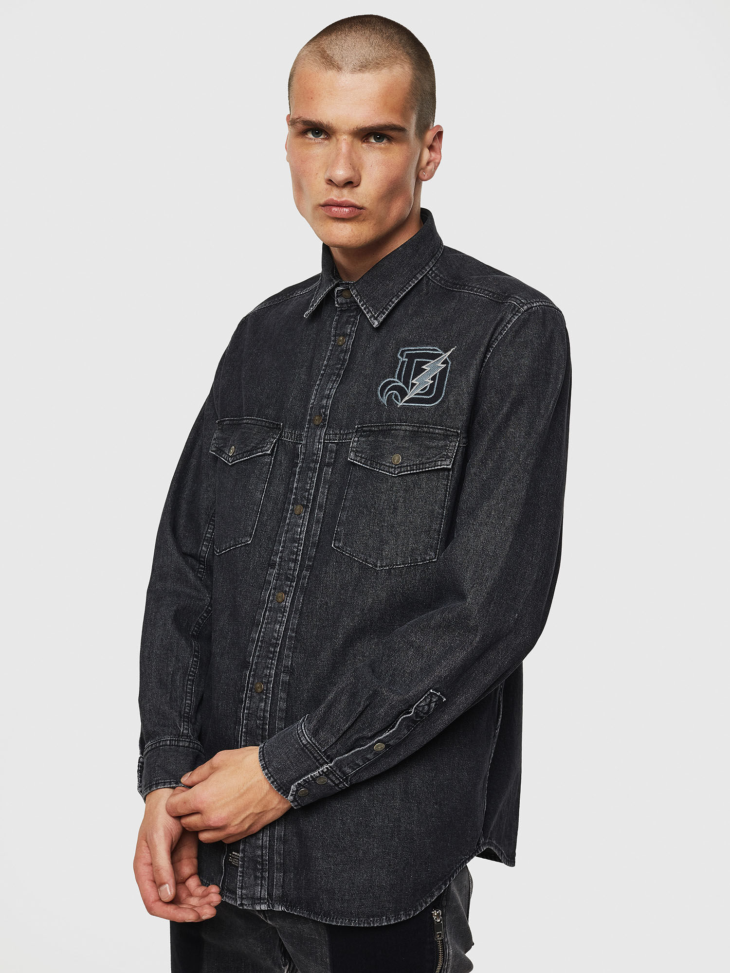 diesel black denim shirt