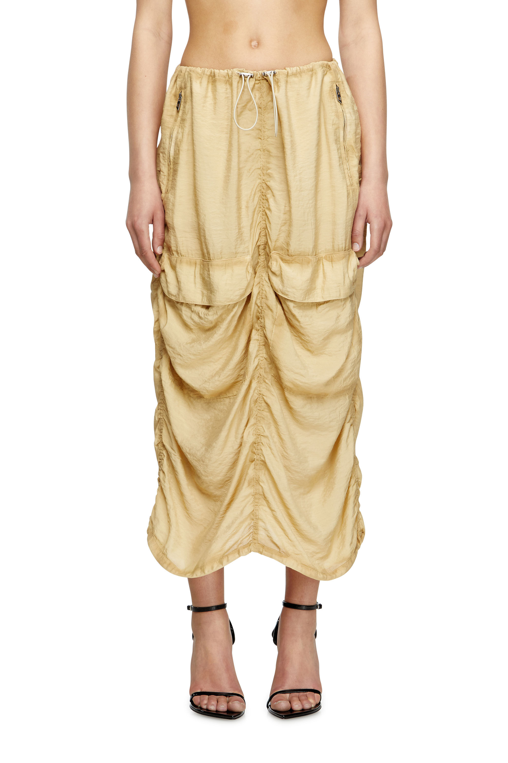 Diesel - O-RACLE, Jupe cargo mi-longue en viscose et nylon traités Femme in Beige - 3