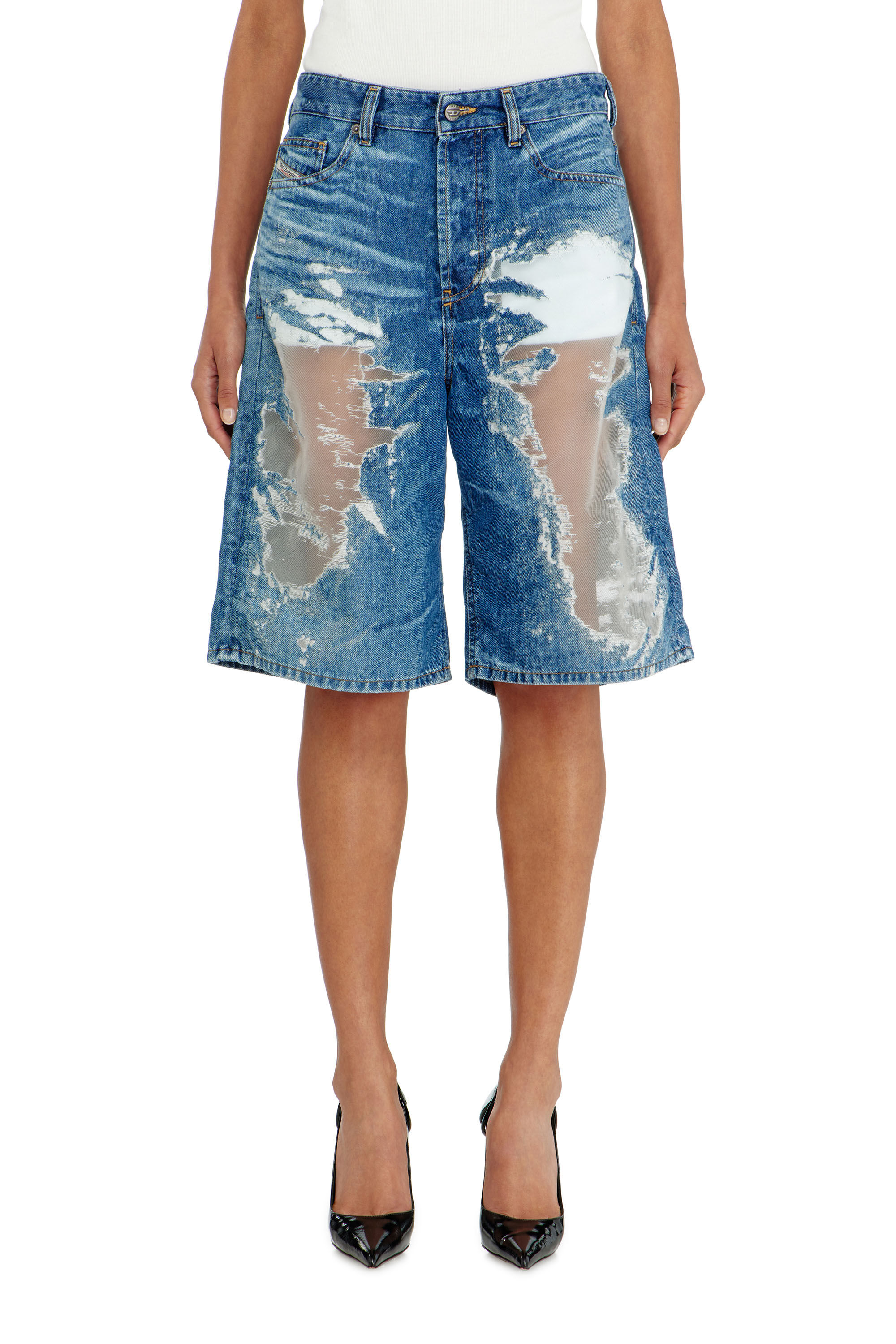Diesel - PR-DE-SIRE-SHORT, Unisex Shorts aus devor&eacute;-denim in Mittelblau - 5