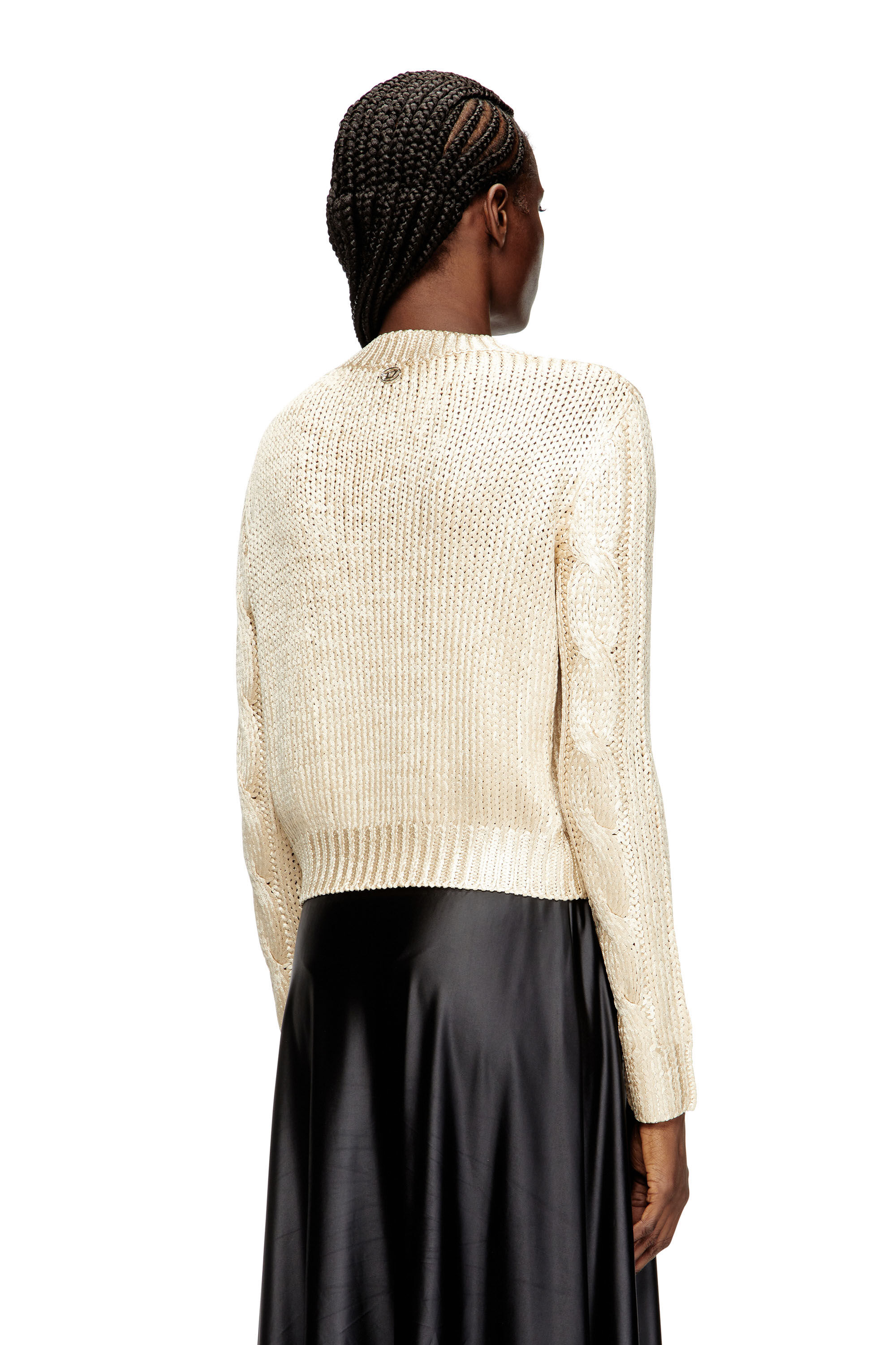 Diesel - M-MICCHA, Damen Pullover mit Zopf-Muster und Glanzeffekt in null - 4