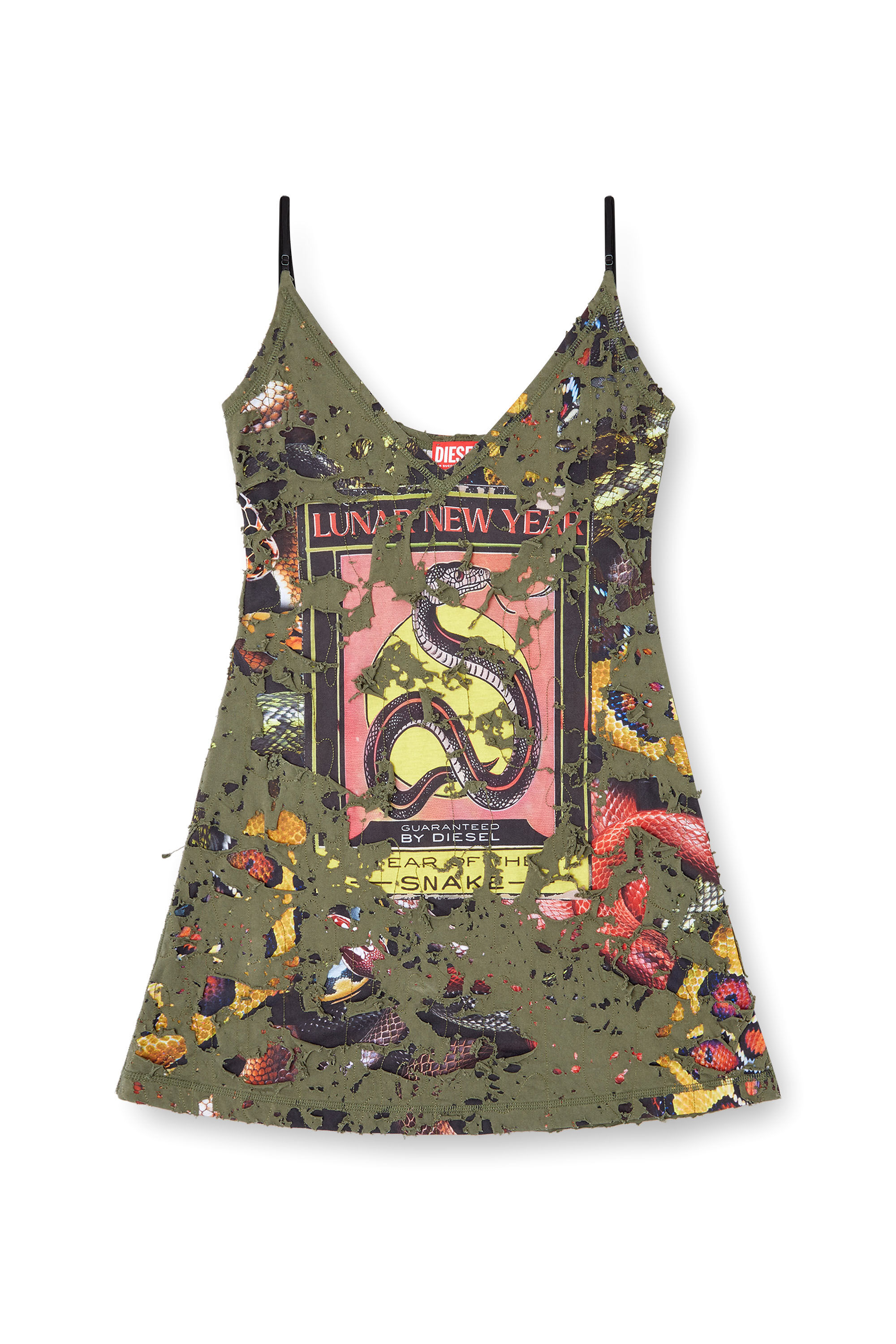 Diesel - CL-D-JENA-DEV-SNAKE, Abito destroyed con stampa snake Donna in Verde - 2