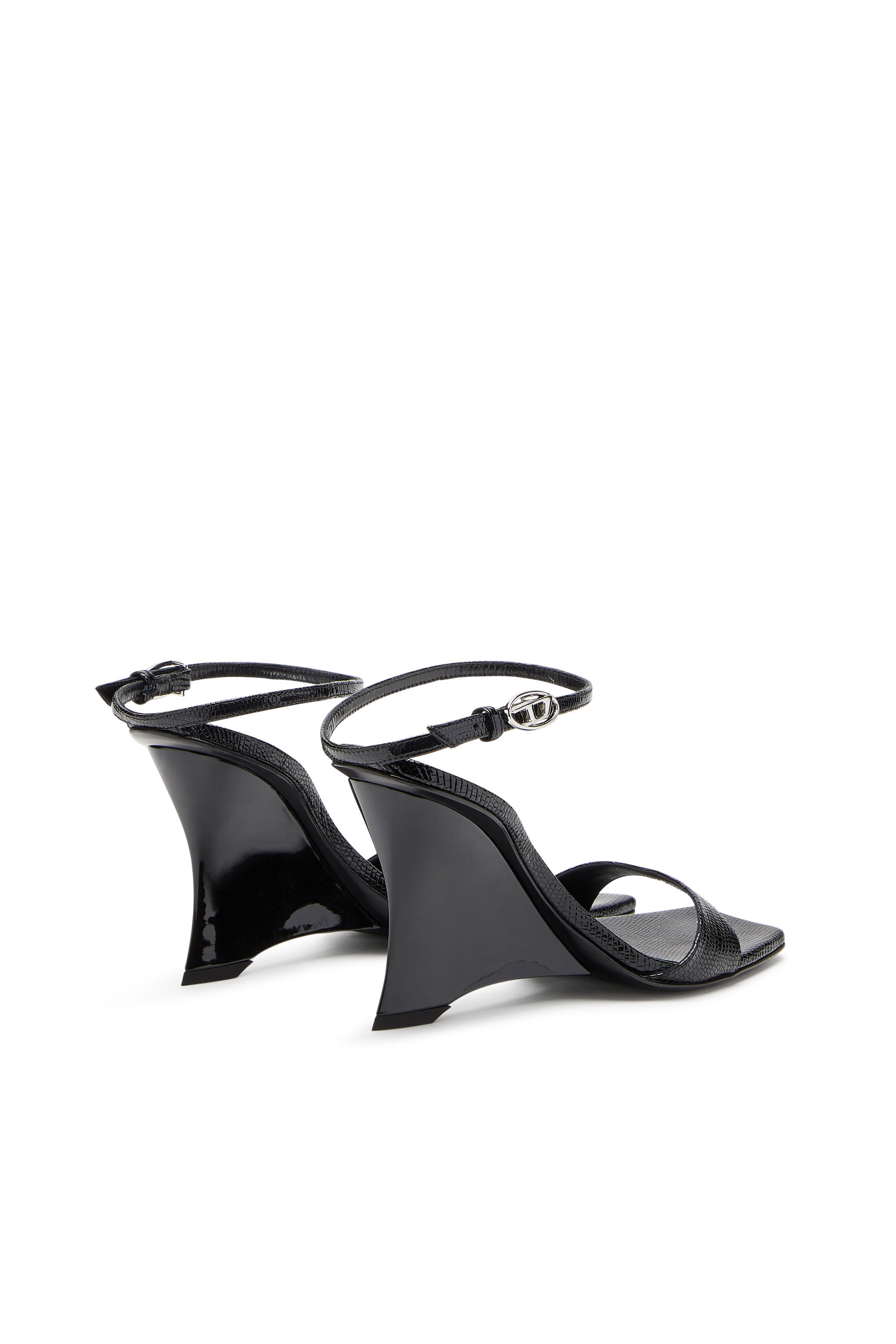 Diesel - D-AMBER SANDAL WEDGE, D-Amber-Sandali a zeppa in pelle effetto lucertola Donna in Nero - 3