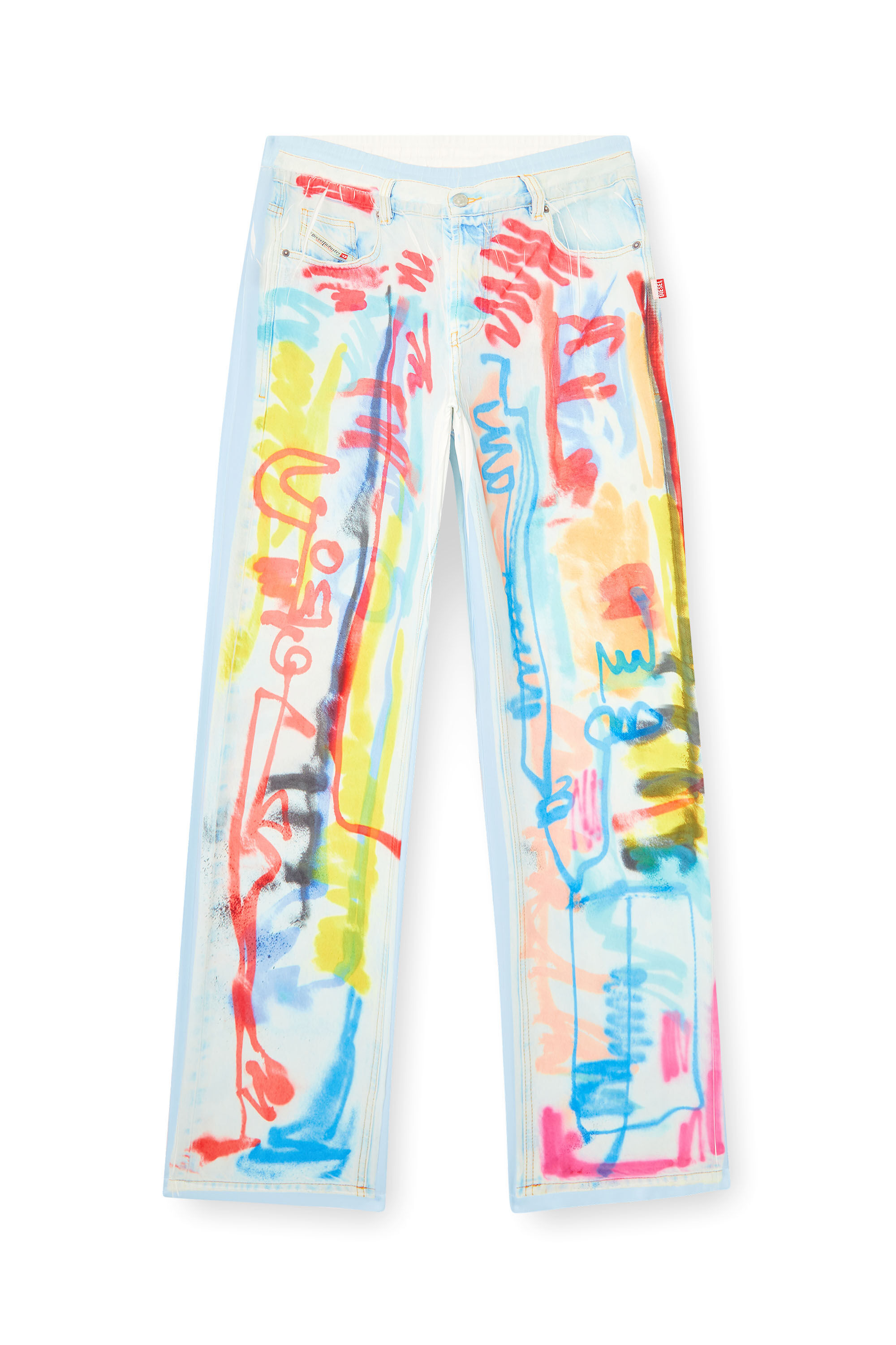 Diesel - P-AFTER-GRAFFITI-AFR, Unisex Hose im relaxed Fit mit Graffiti-Print in Blau/Weiss - 2