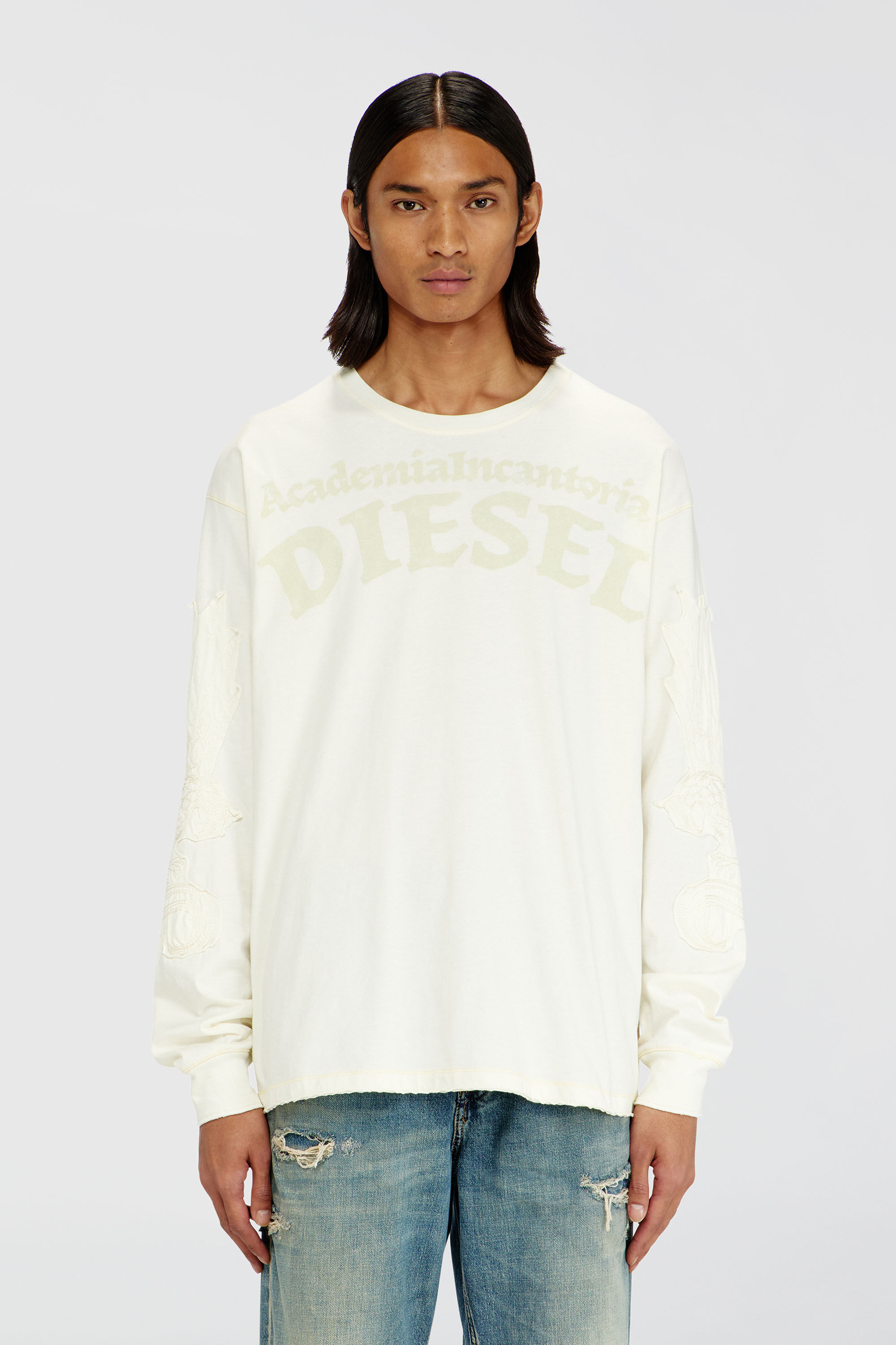 Diesel - T-NORM-LS-AA3, Herren Langarm-T-Shirt mit Prints und Patches in Wei&szlig; - 3