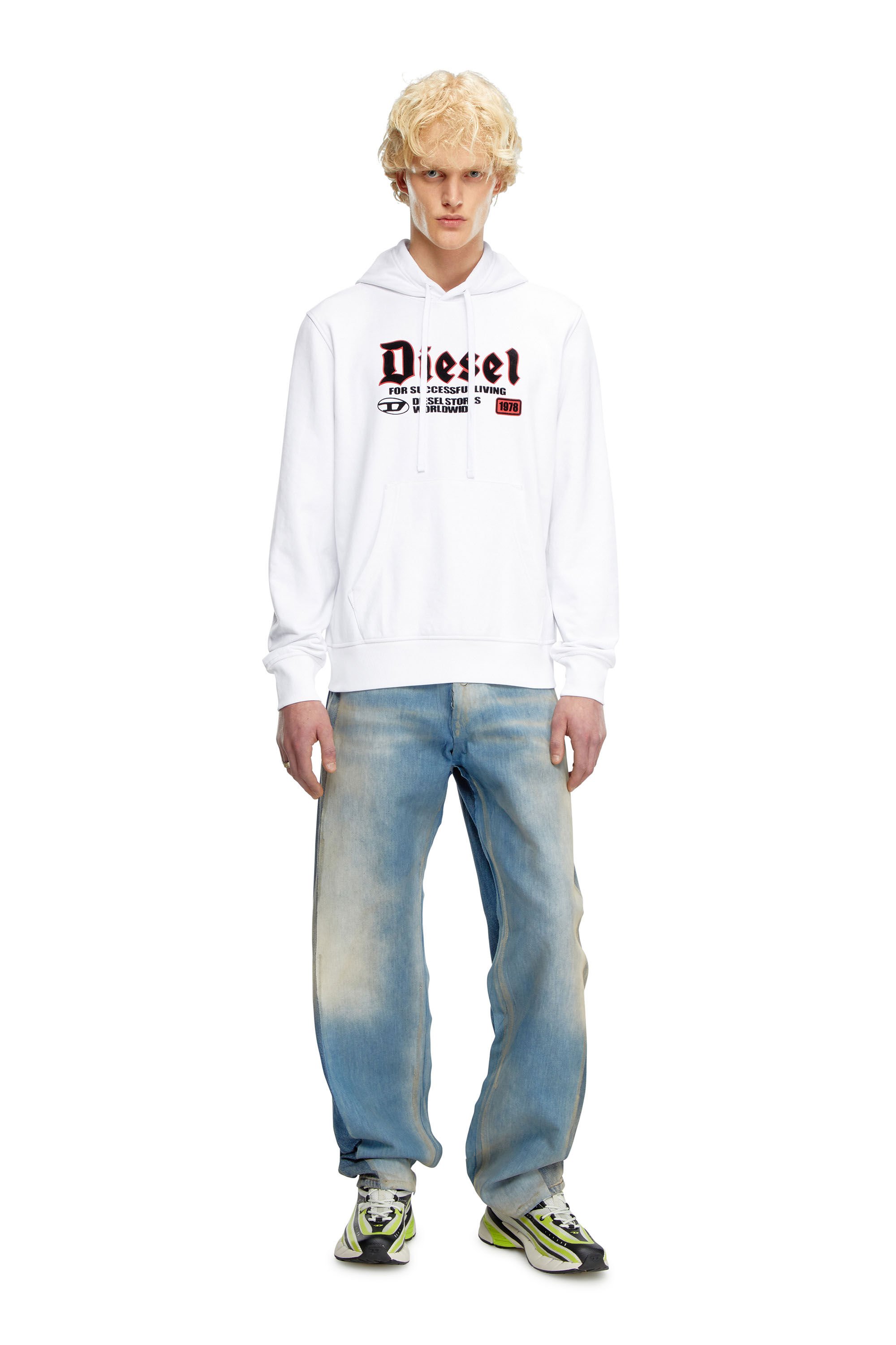 Diesel - S-GINN-HOOD-K45, Homme Sweat-shirt à capuche avec logo floqué in Blanc - Image 1