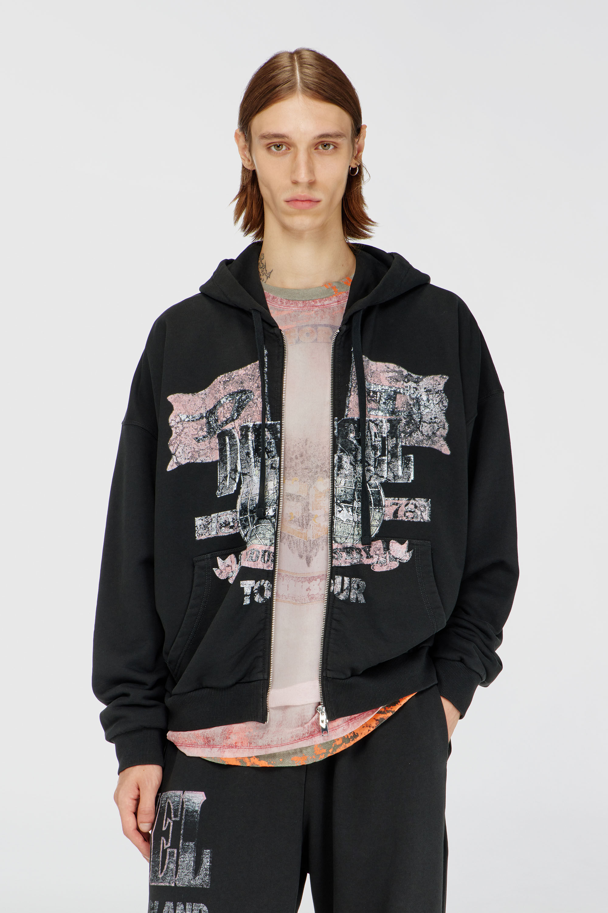 Diesel - S-WILL-ZIP, Herren Kapuzensweatjacke mit Konzertgrafiken und Rei&szlig;verschluss in null - 3