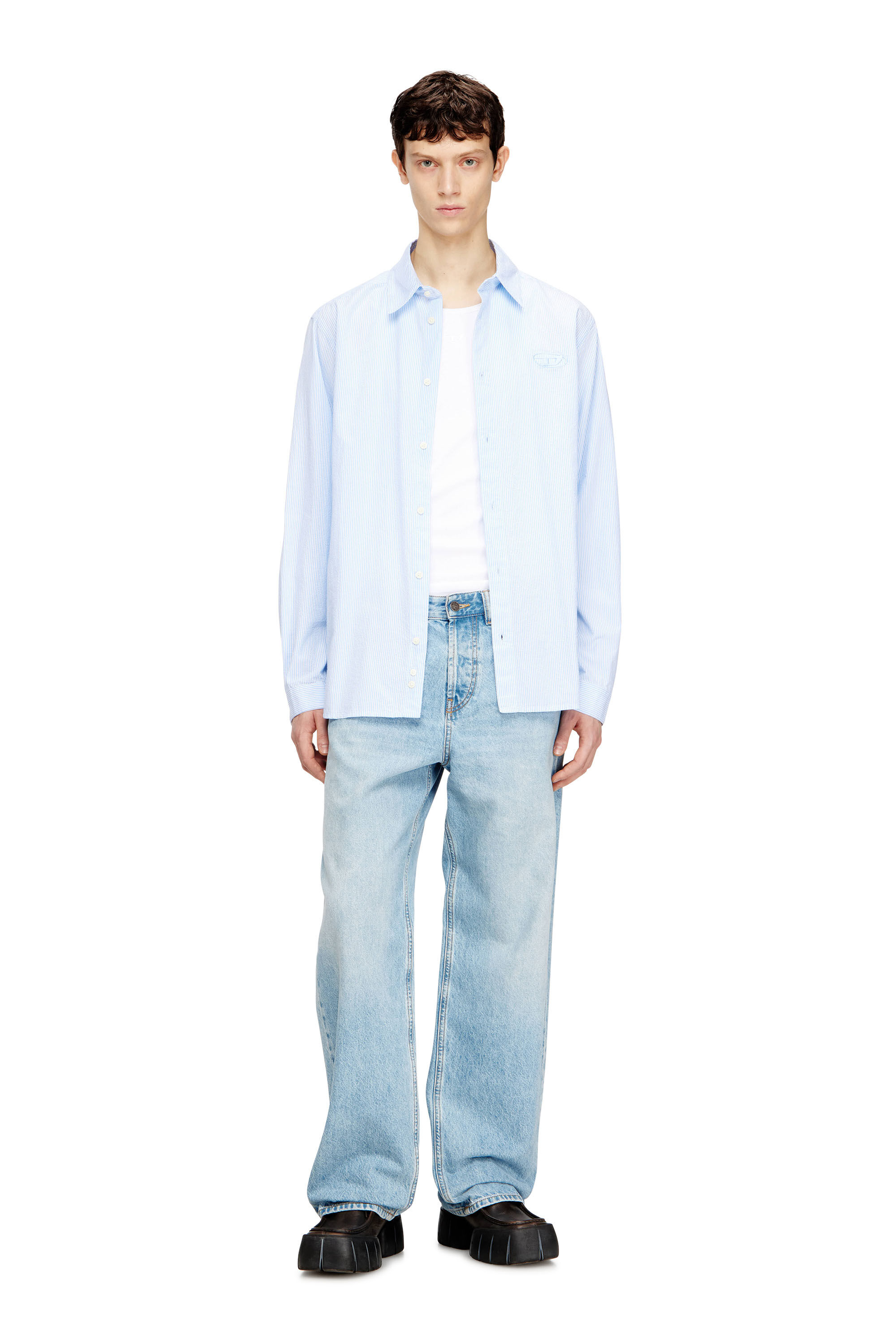 Diesel - S-SIMPLY-BKBZ, Camicia a righe in cotone wrinkled Uomo in Multicolor - 1