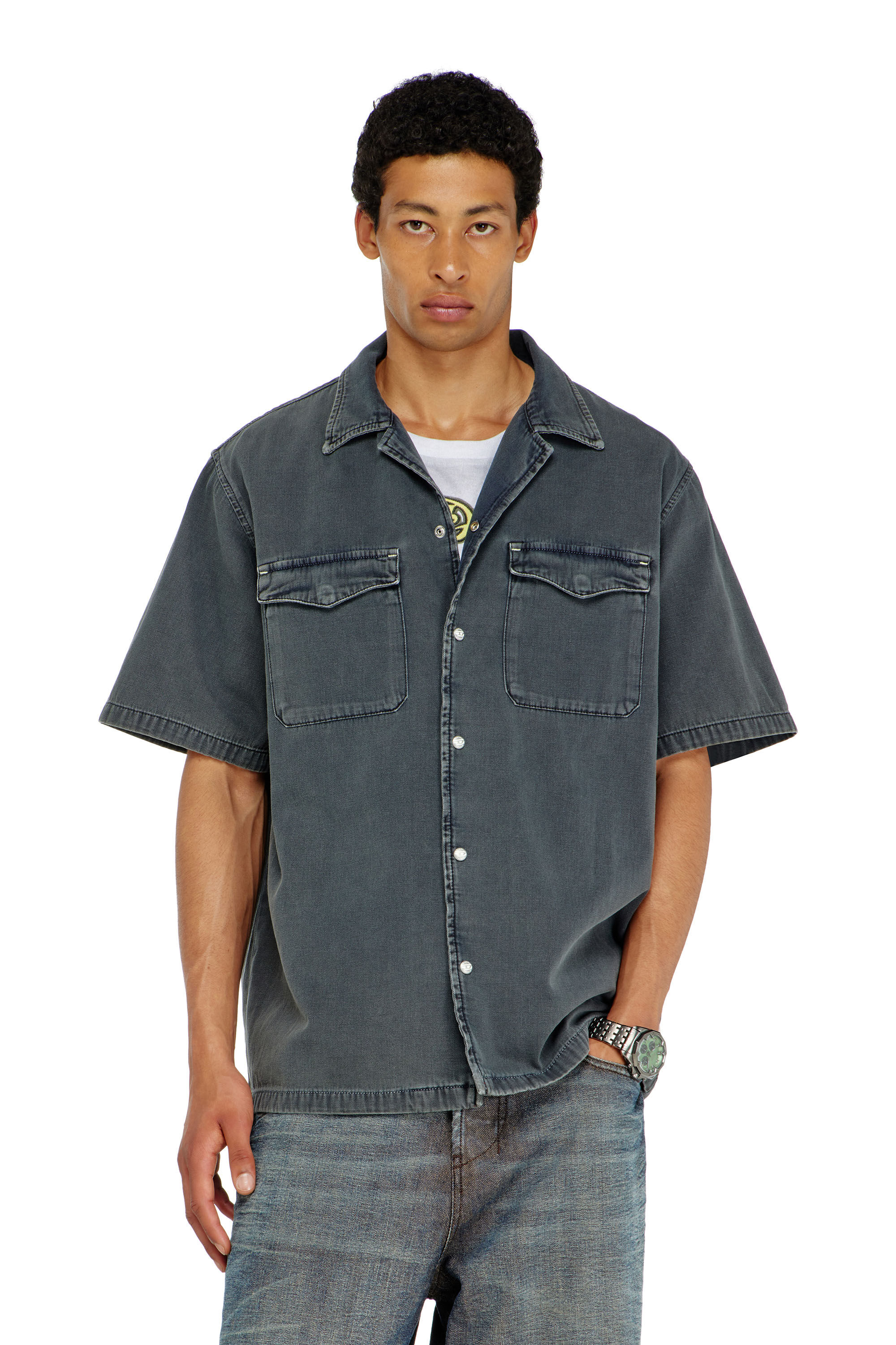 Diesel - D-NABIL-P, Chemise bowling en denim color&eacute; Homme in ToBeDefined - 3