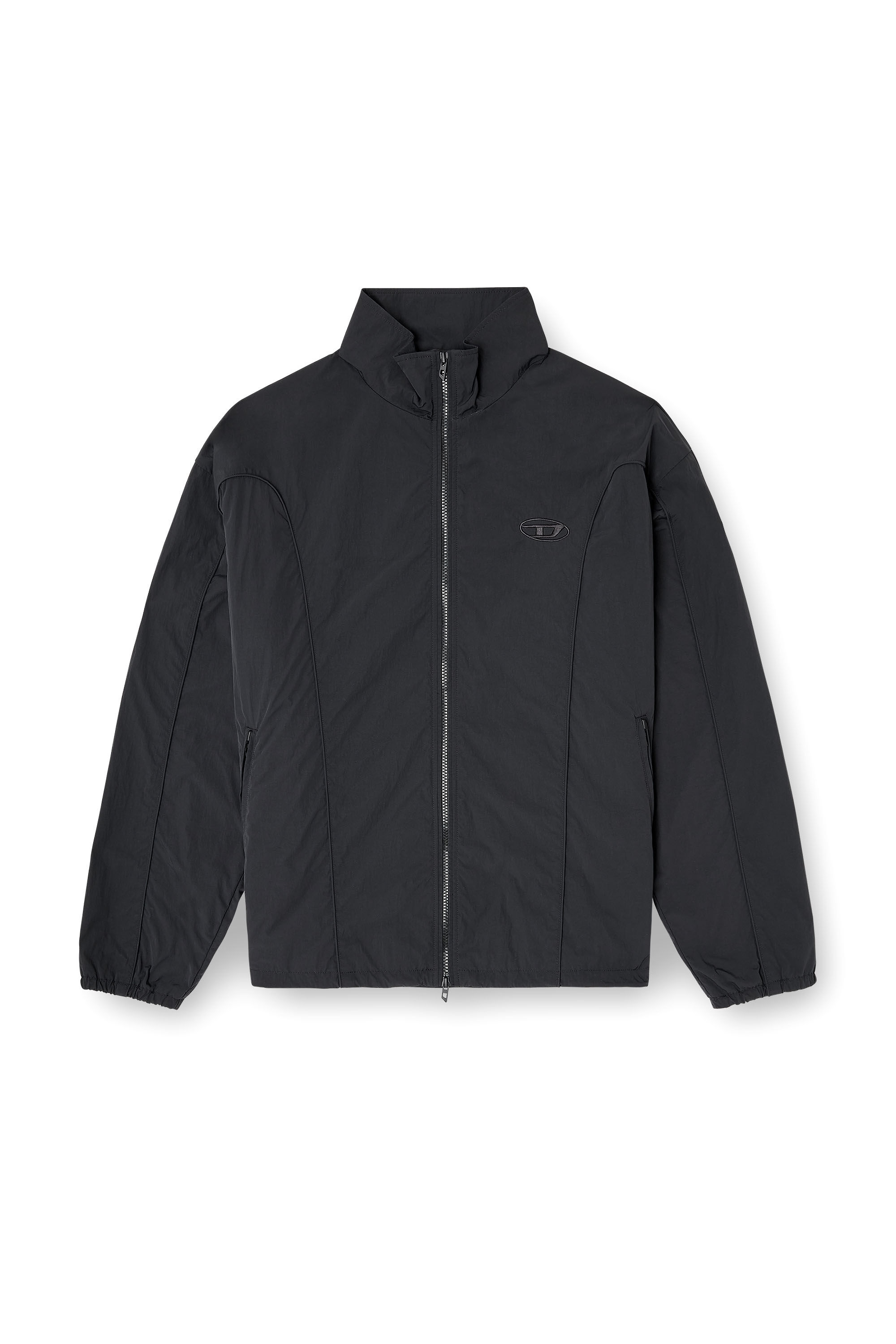 Diesel - J-FIVE-WRD-AKAD, Veste en nylon froissé avec passepoil Homme in Noir - 2