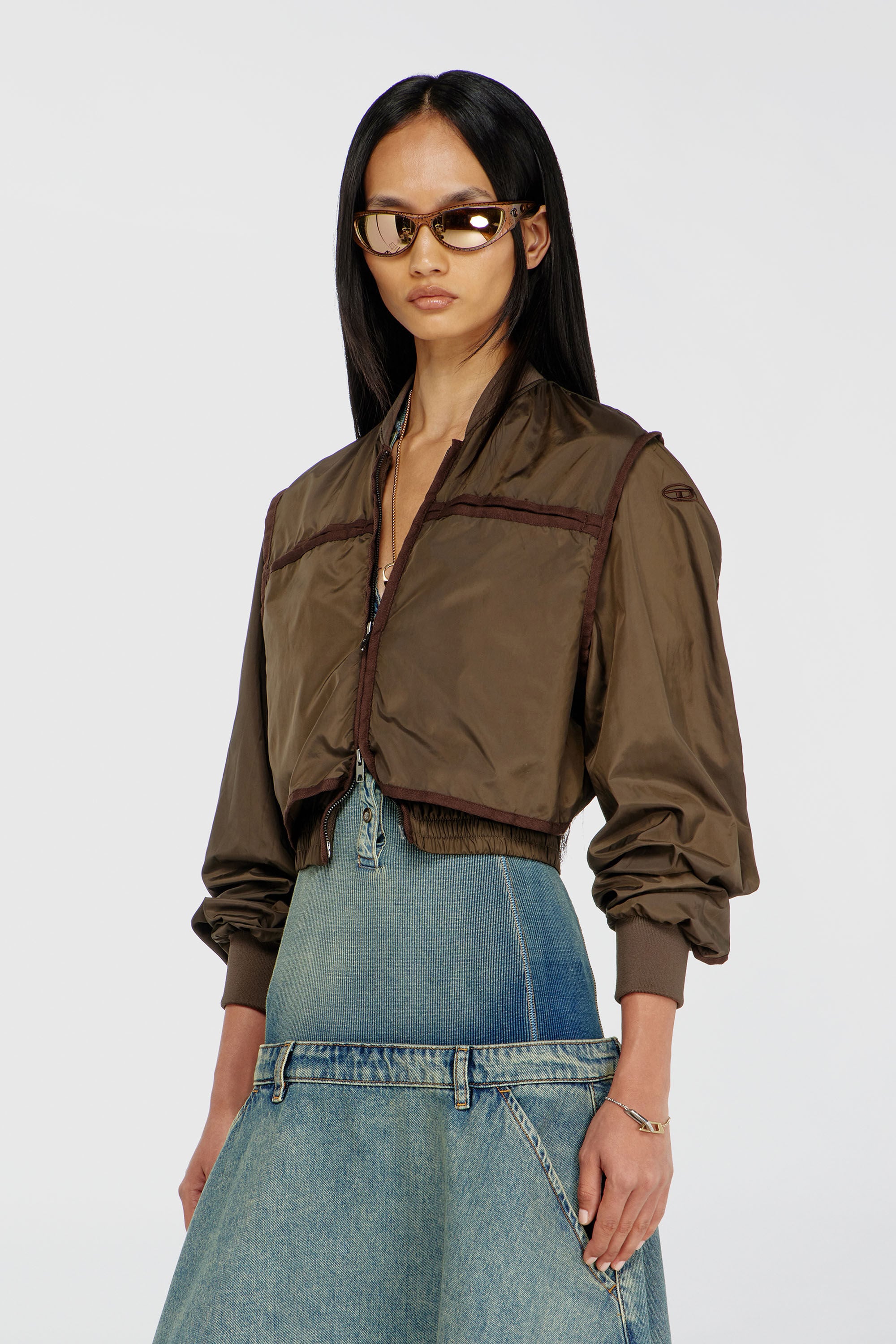 Diesel - G-OTHAM, Giacca in nylon con nastrature tono su tono Donna in Marrone - 3