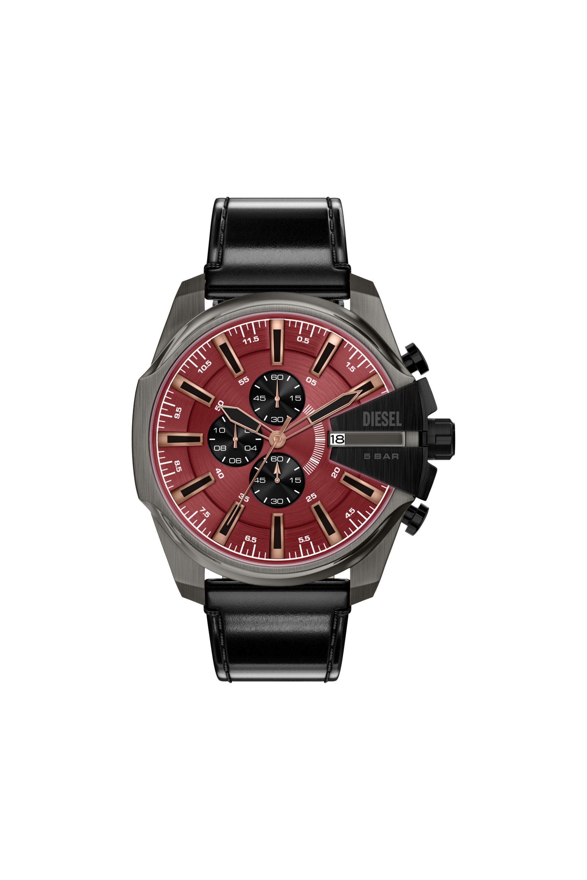 Diesel - DZ4714 WATCH, Herren Mega Chief Slim Uhr mit schwarzem Lederarmband in Schwarz - 1