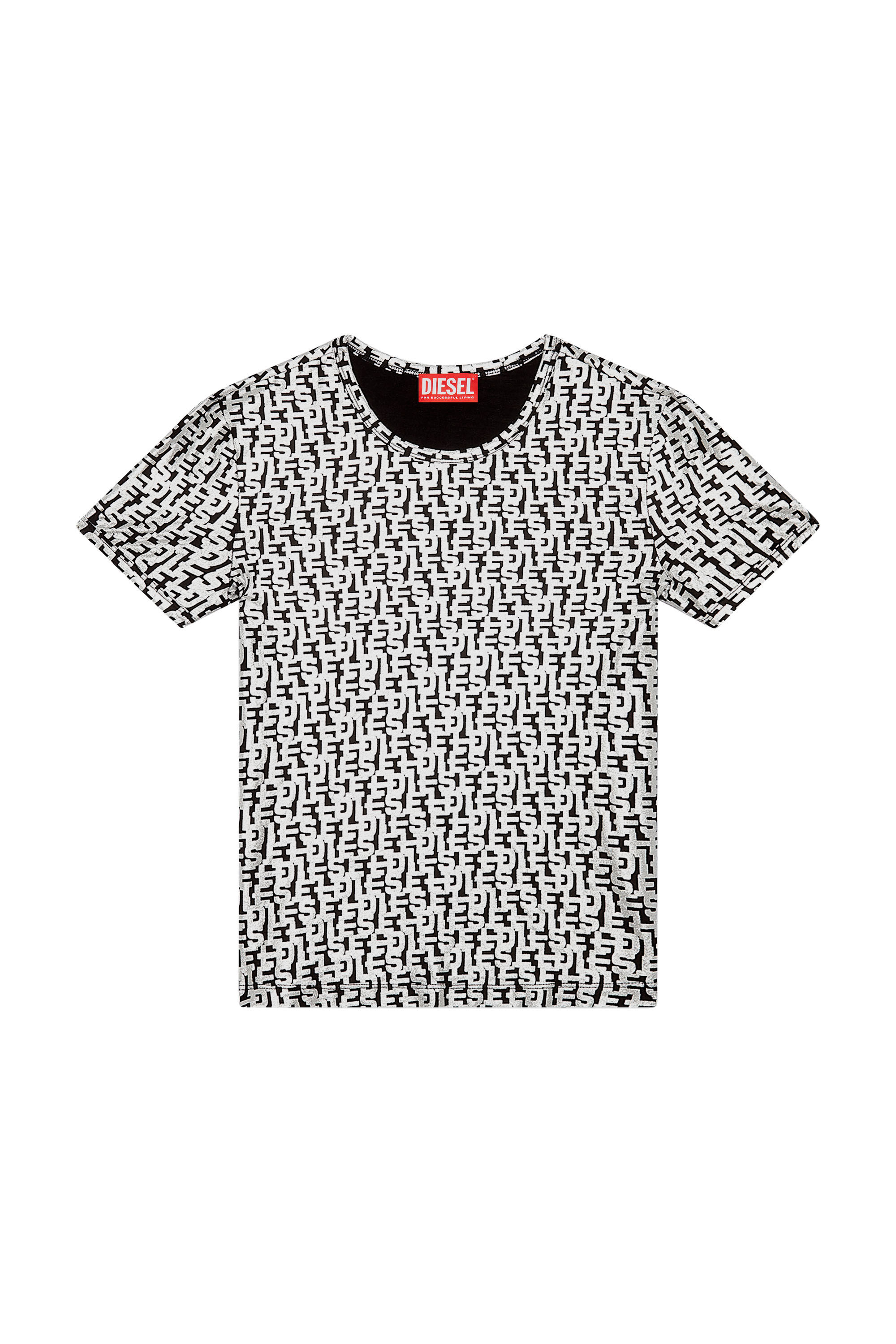 Diesel - T-UNCUTIE-LONG-L5, Woman's T-shirt with foil monogram print in Black/Grey - 2