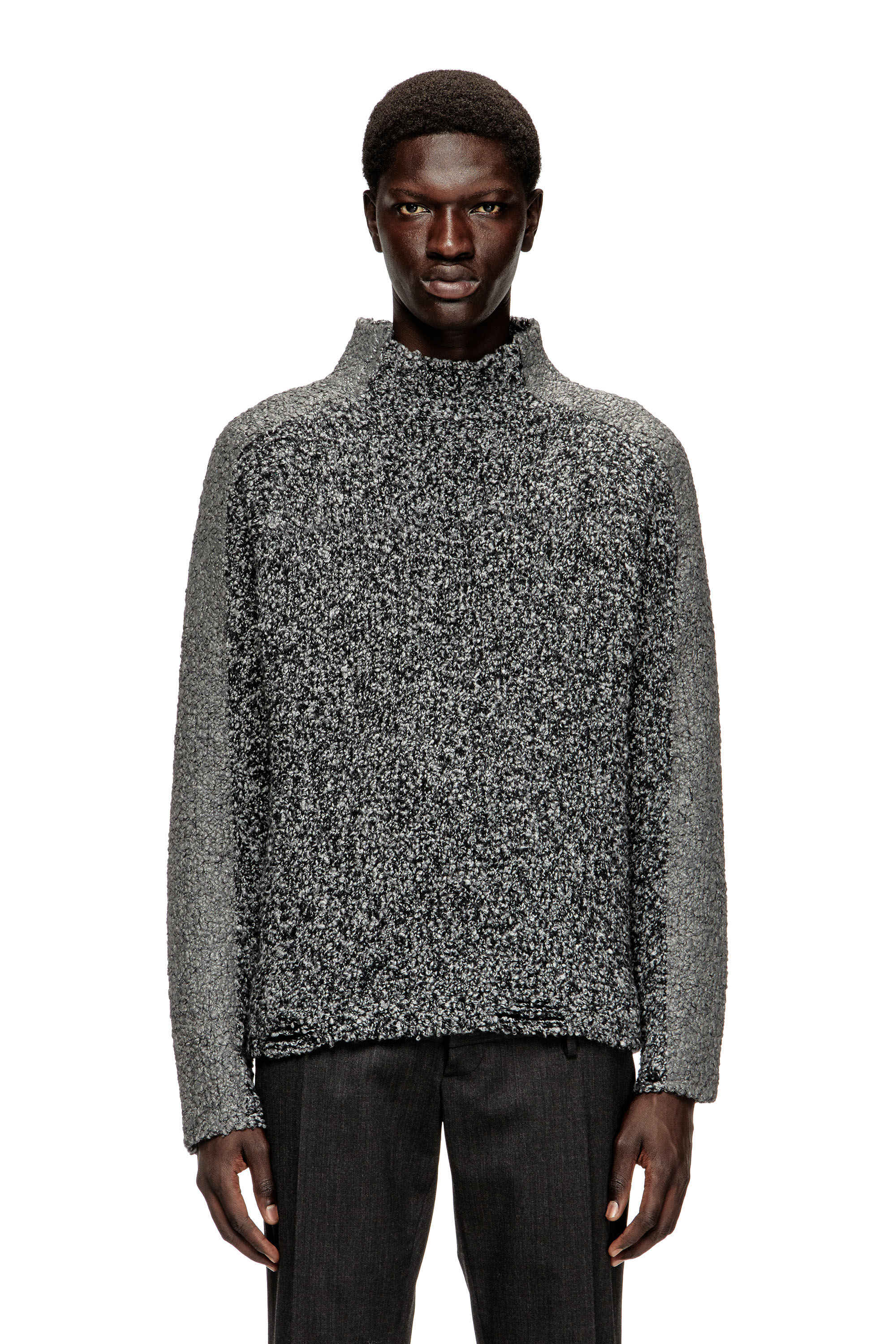 Diesel - K-ERLAND, Herren Bouclé-Strickpullover mit Ärmelbändern in Schwarz - 3