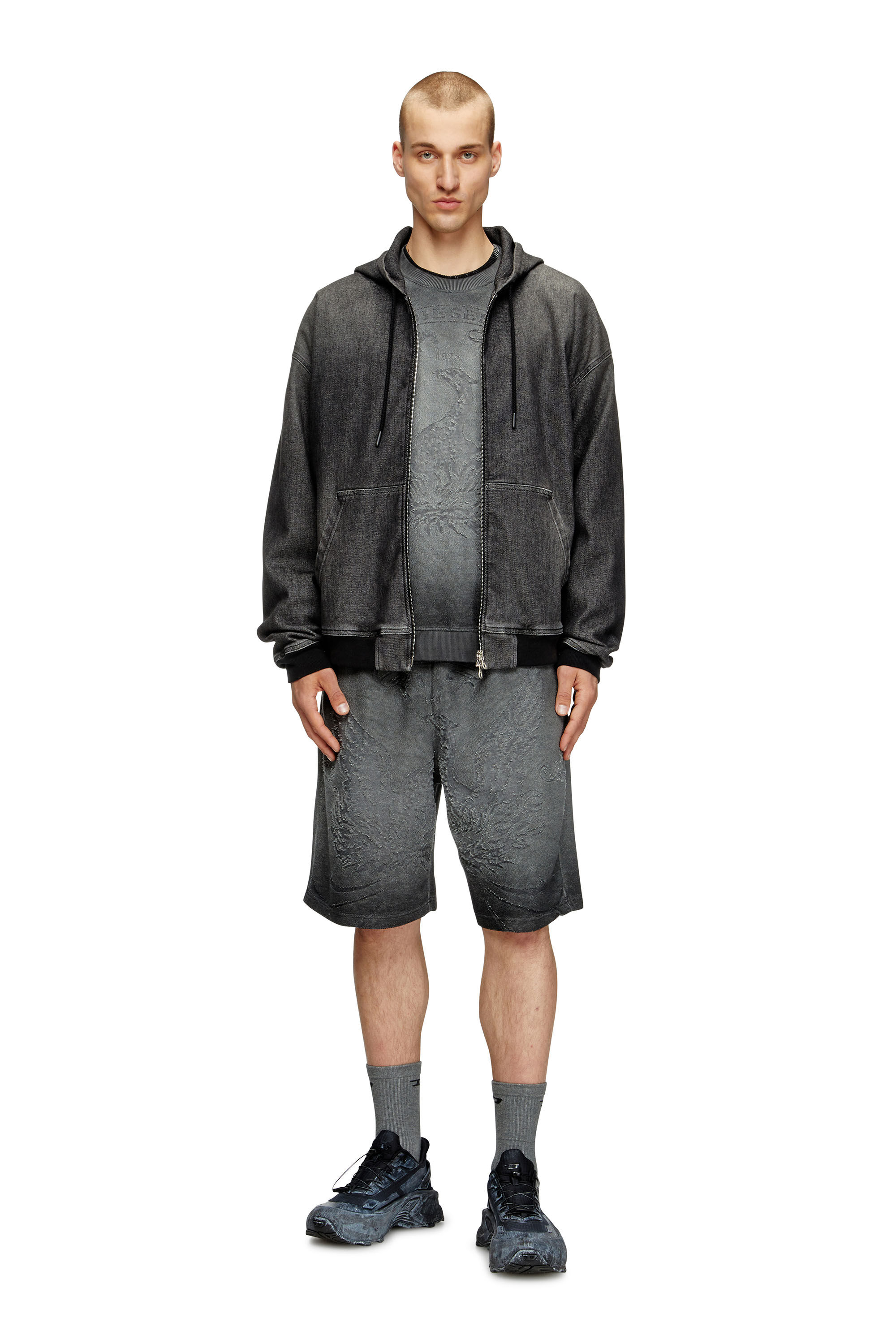 Diesel - P-CROWDE, Herren Sweatshorts mit Phönix-Dévoré in Dunkelgrau - 1