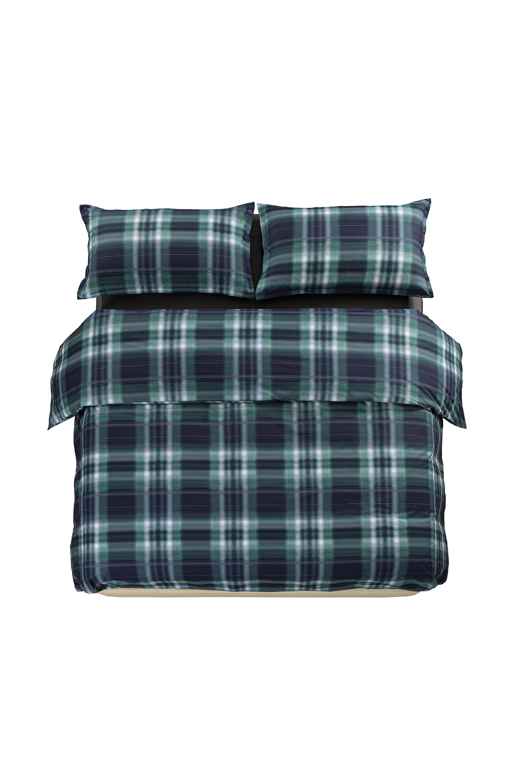 Diesel - 1016334 HAZY TARTAN BLUE DUVET COVER SET, Unisex Perkal-Bettbezug-Set f&uuml;r ein Queen-Size-Bett in Blau/Gr&uuml;n - 1