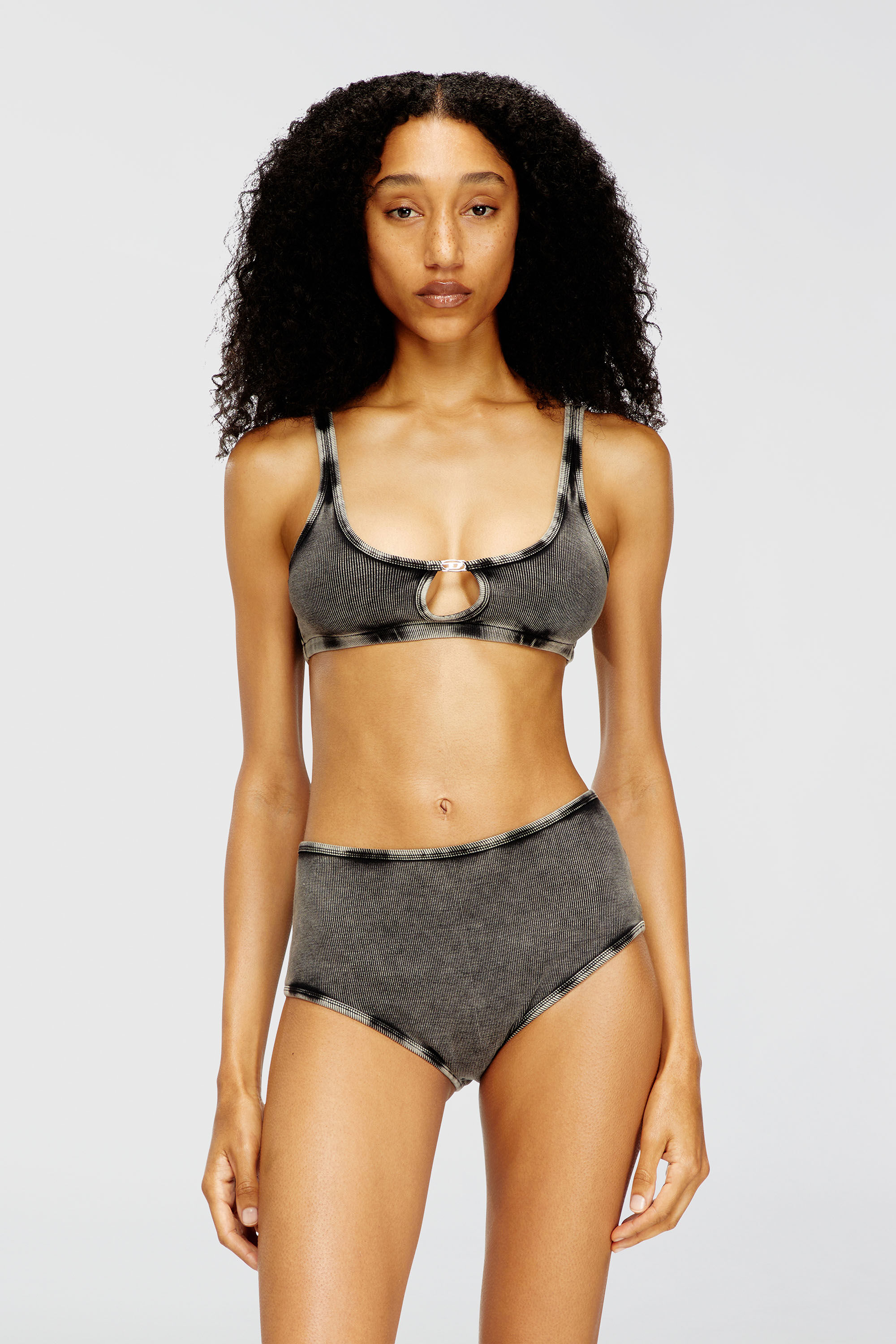 Diesel - FLORENCE-DNM, Bralette in cotone a costine con gioiello Oval D Donna in Grigio - 3