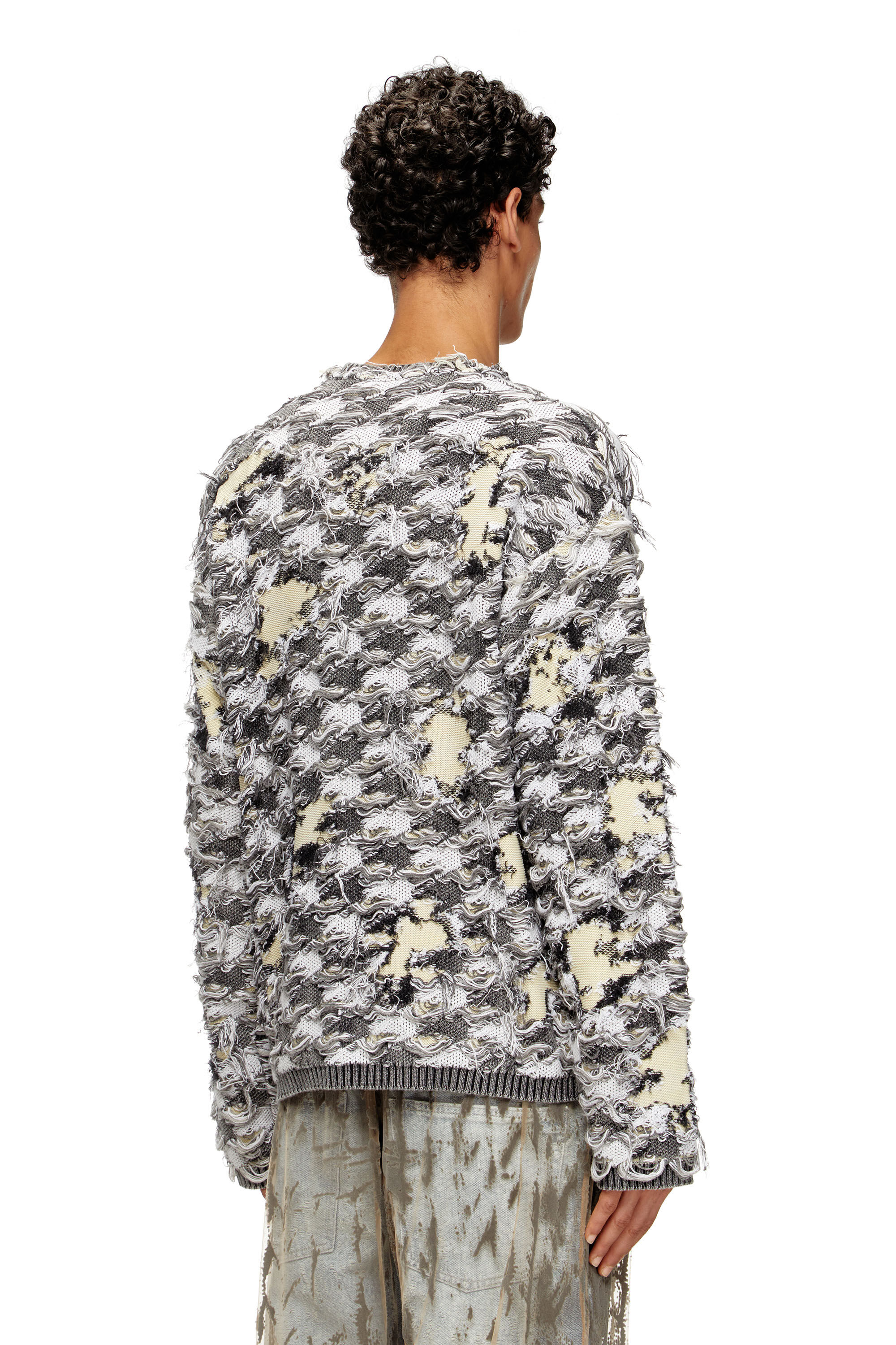 Diesel - K-VALBOR, Cardigan in jaquard dévoré con motivo a quadri Uomo in Multicolor - 4