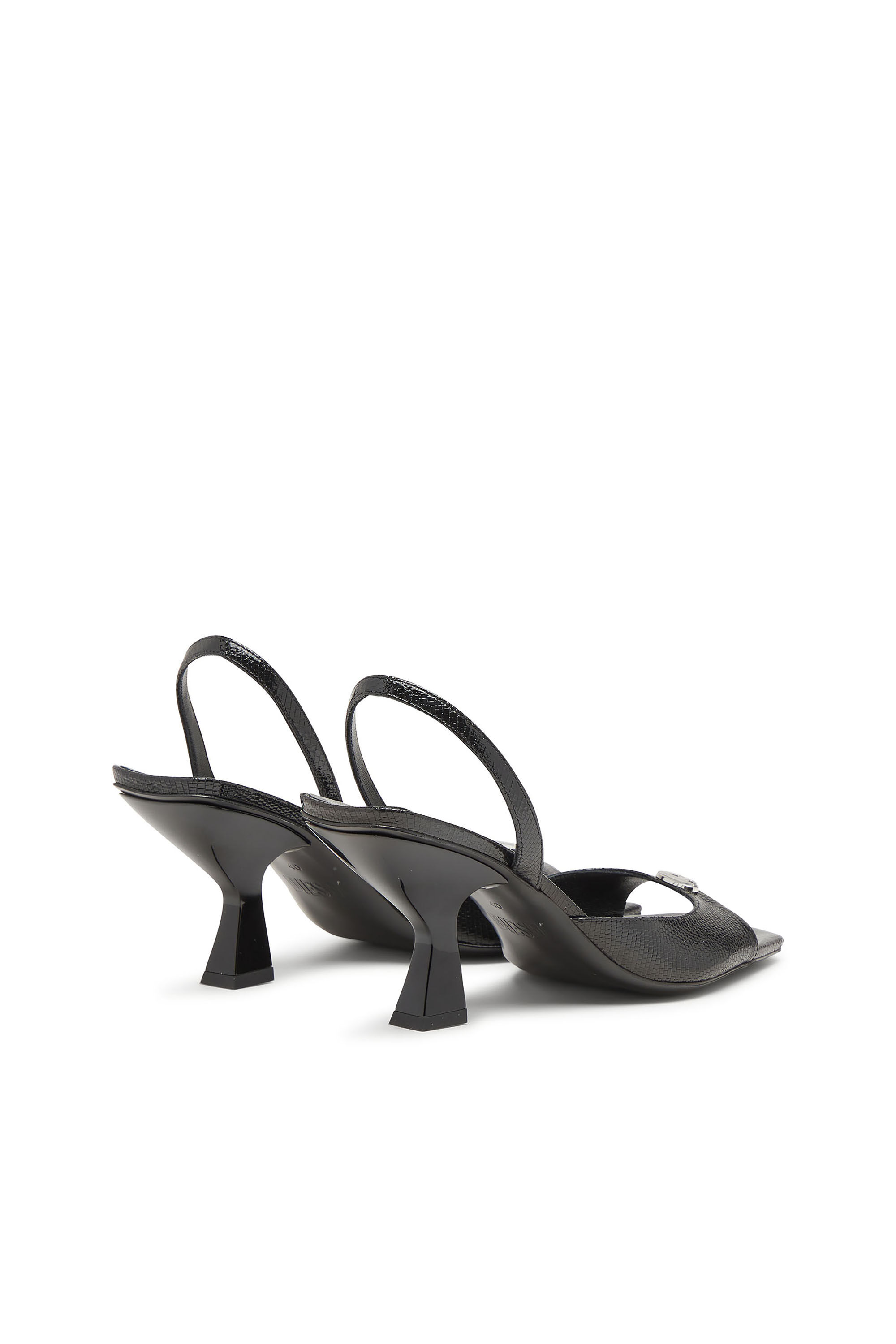 Diesel - D-AMBER 75 SANDAL, D-Amber-Sandales slingback en cuir effet l&eacute;zard Femme in Noir - 3