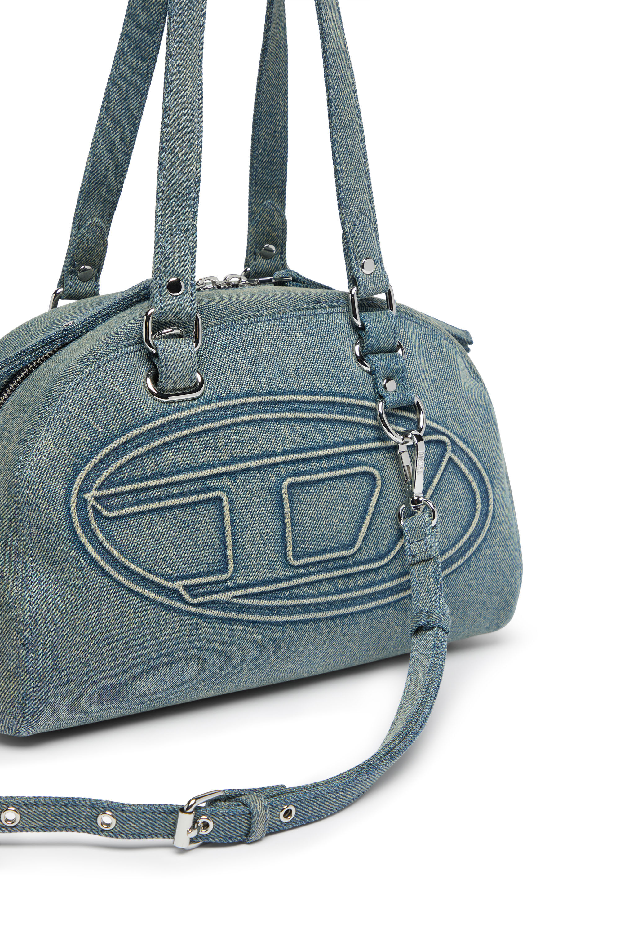 Diesel - 1DR DOME SOFT SHOULDER, 1DR Dome-Borsa a spalla in denim con logo Oval D Unisex in Blu - 6