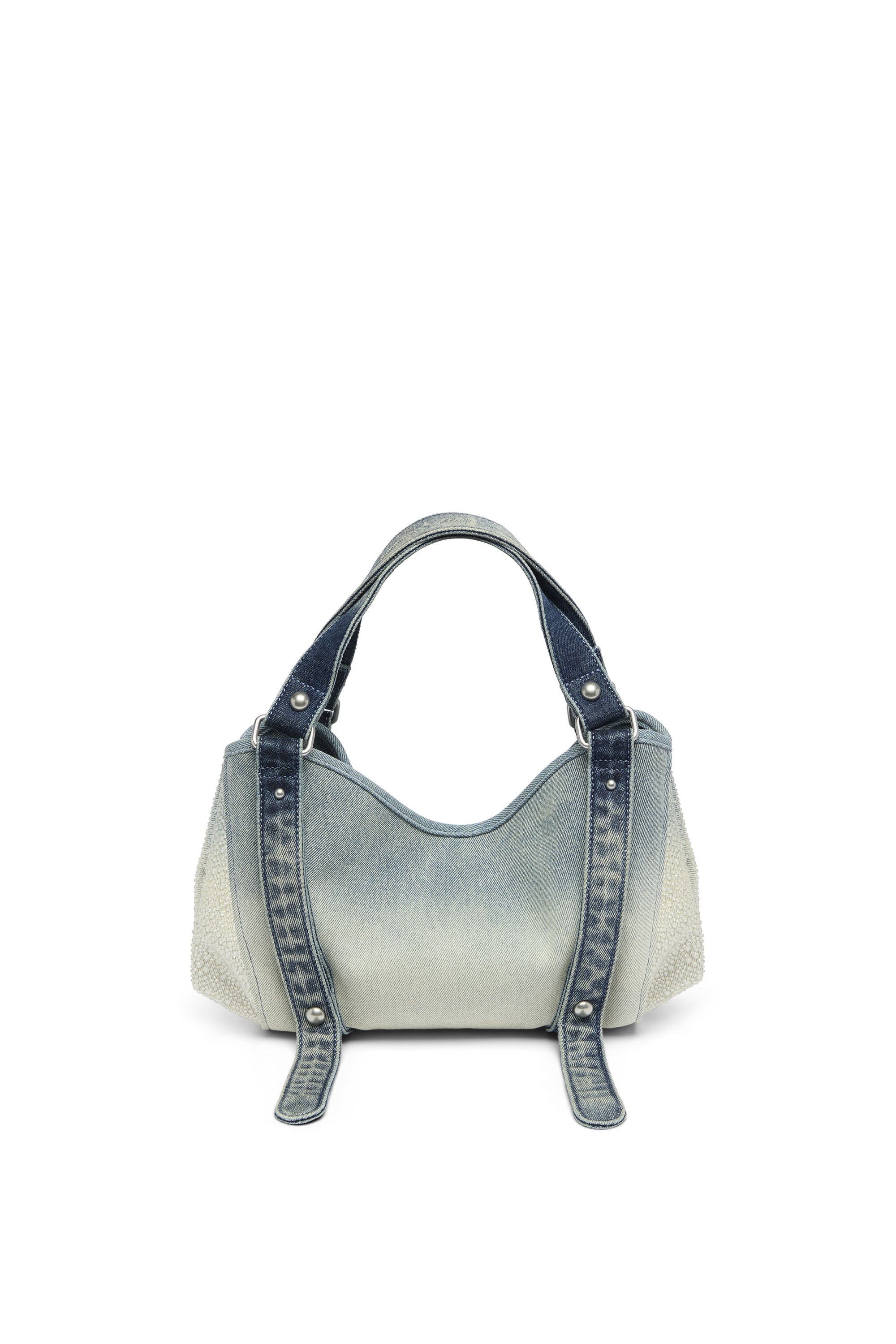 Diesel - D-ONE TOPHANDLE S, Damen D-One-Small Henkeltasche aus solarisiertem Denim mit Kristallen in Blau - 3