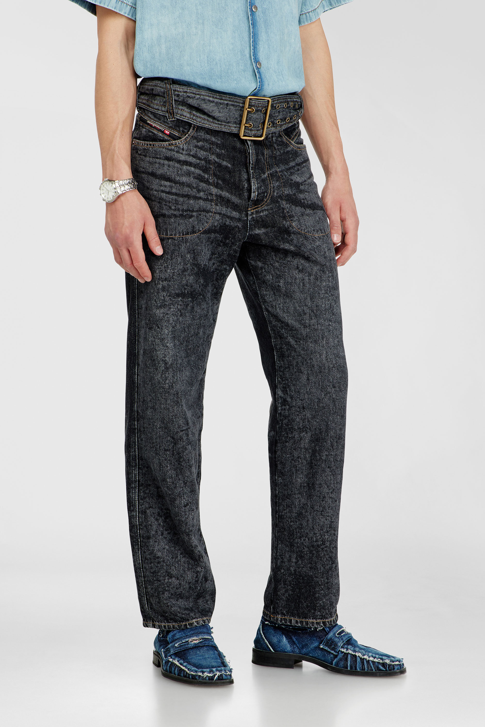 Diesel - Relaxed Jeans D-Marcus 09Q24 Uomo, Nero/Grigio scuro - Image 7