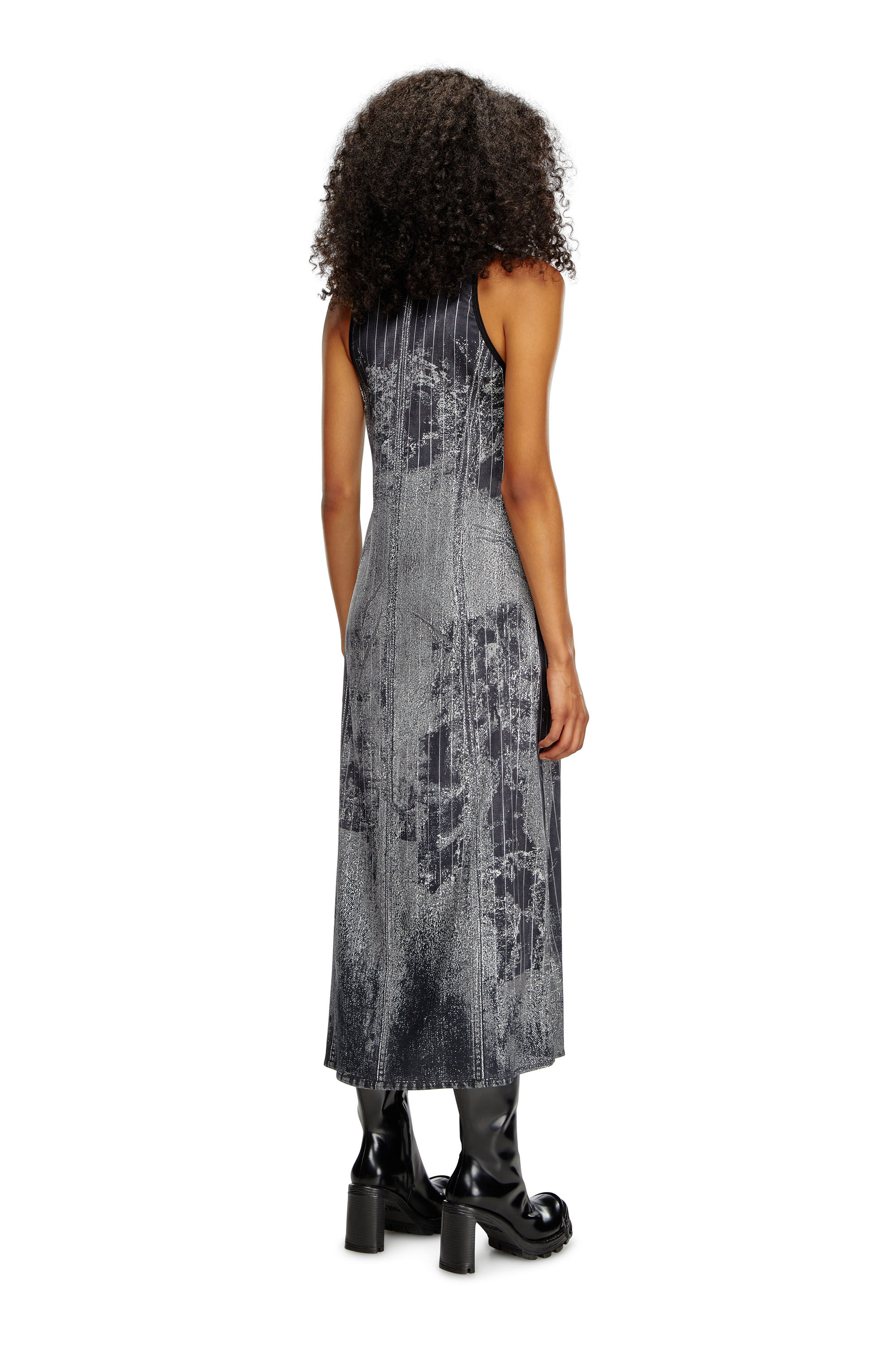 Diesel - D-SCREET, Femme Robe midi avec imprimé de denim à fines rayures in Noir - Image 3