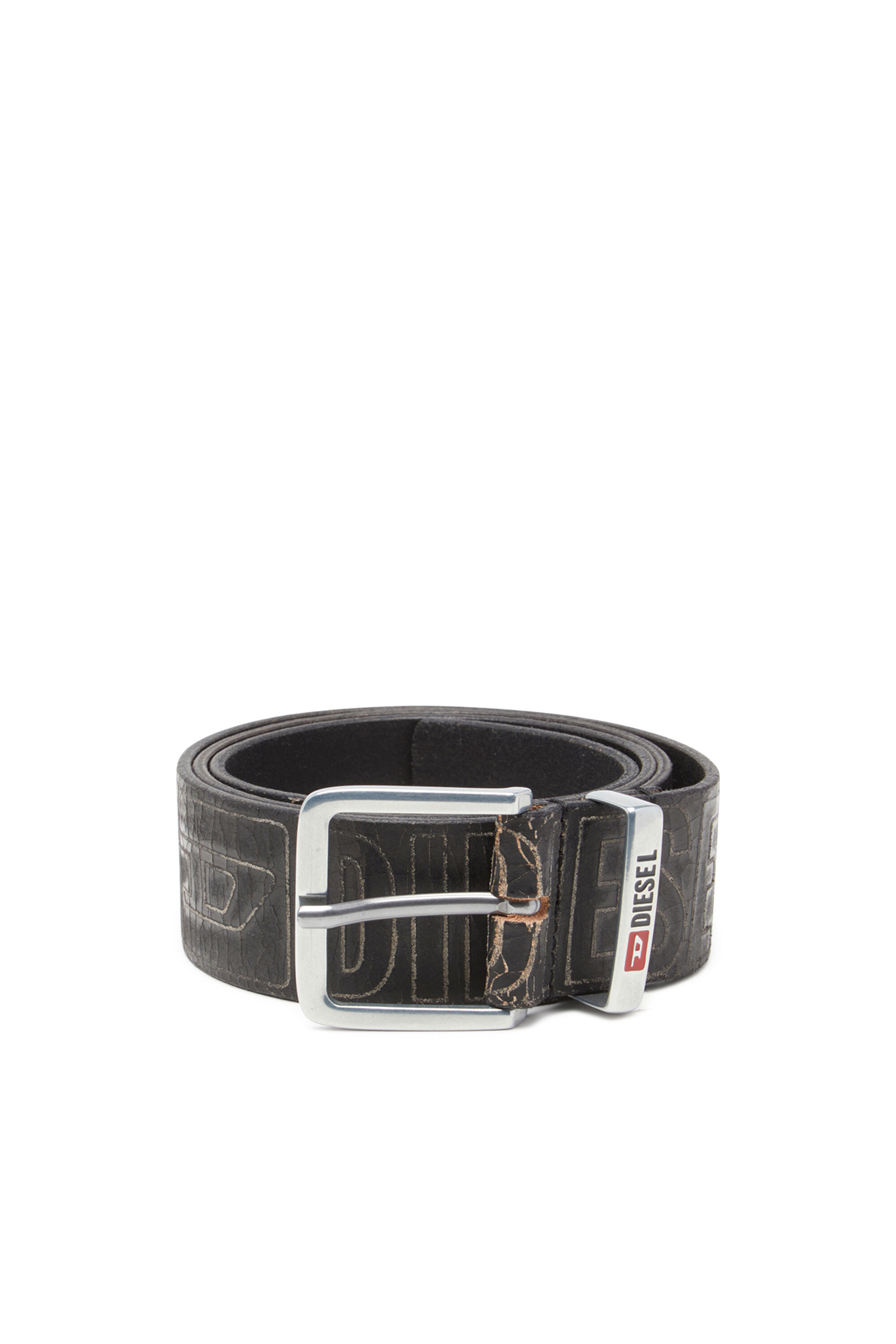Diesel - B-BISCOTTO OUTLINE, Ceinture 4 cm en cuir avec logo Homme in Noir - 1