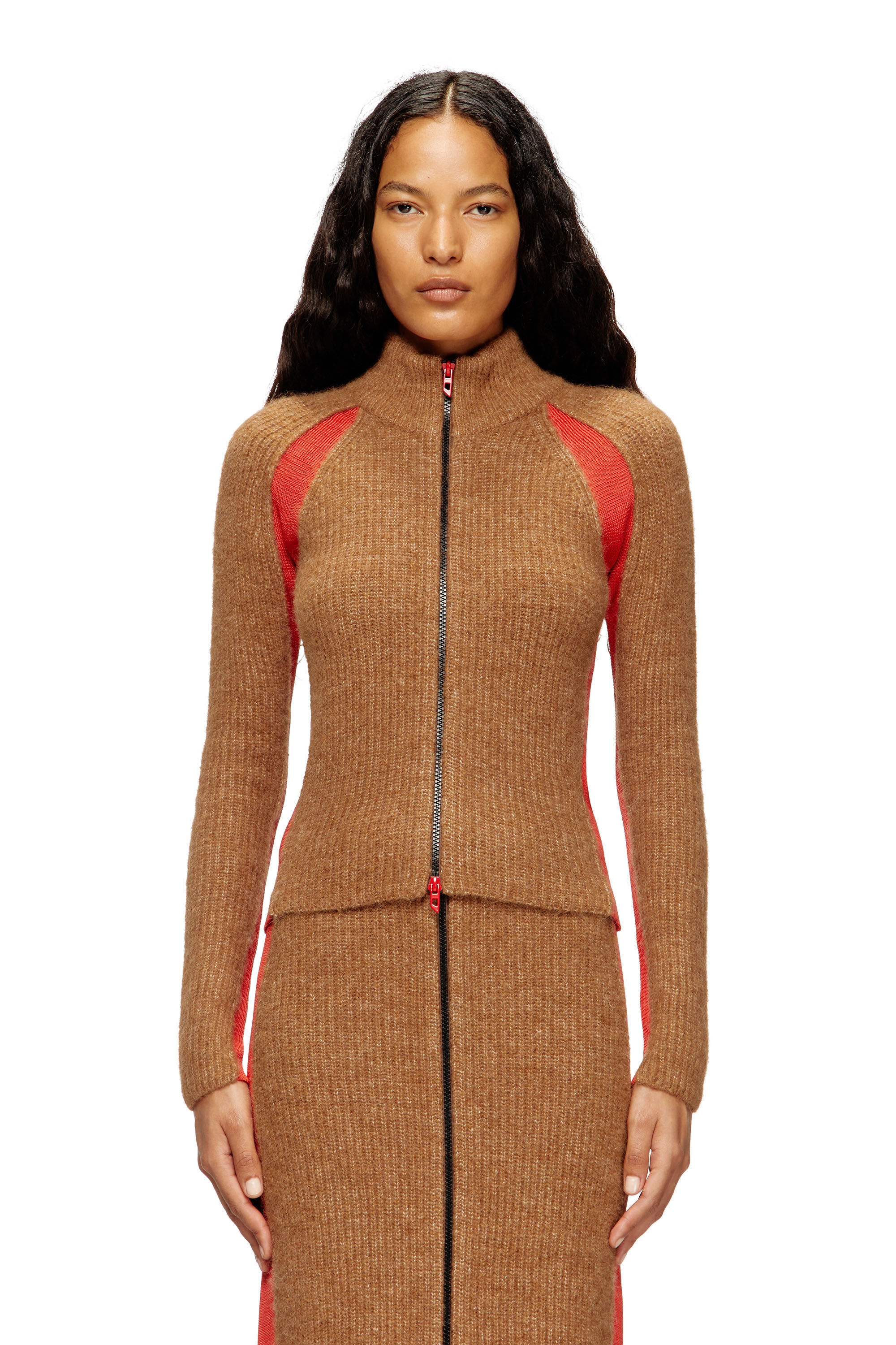 Diesel - M-LOUISE, Cardigan misto alpaca con inserti a contrasto Donna in Marrone - 3