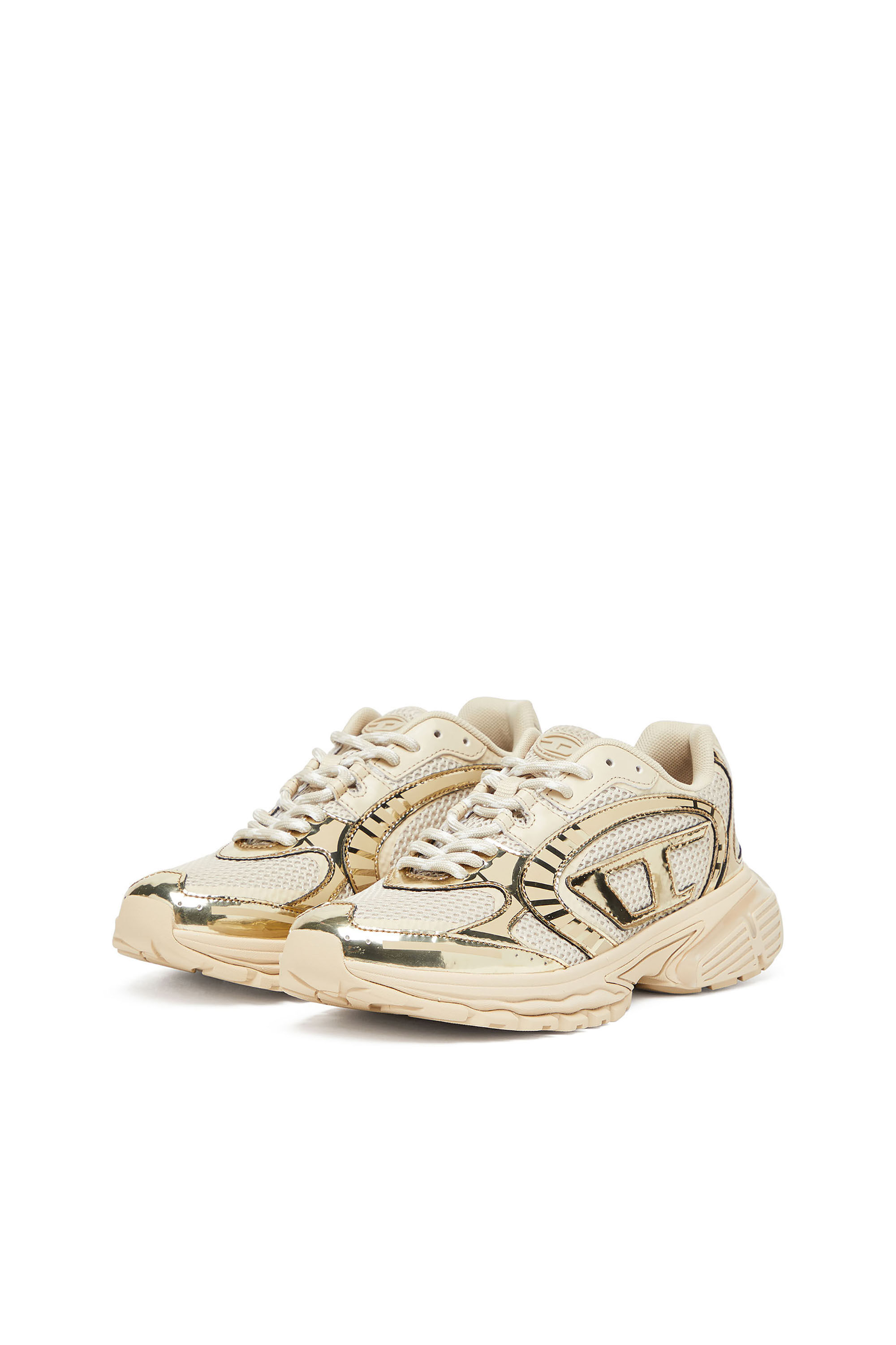 Diesel - S-PRO-V-DENSE LOW W, S-Pro-V-Dense-Sneakers en mesh métallisé avec logo Oval D Femme in Beige - 8
