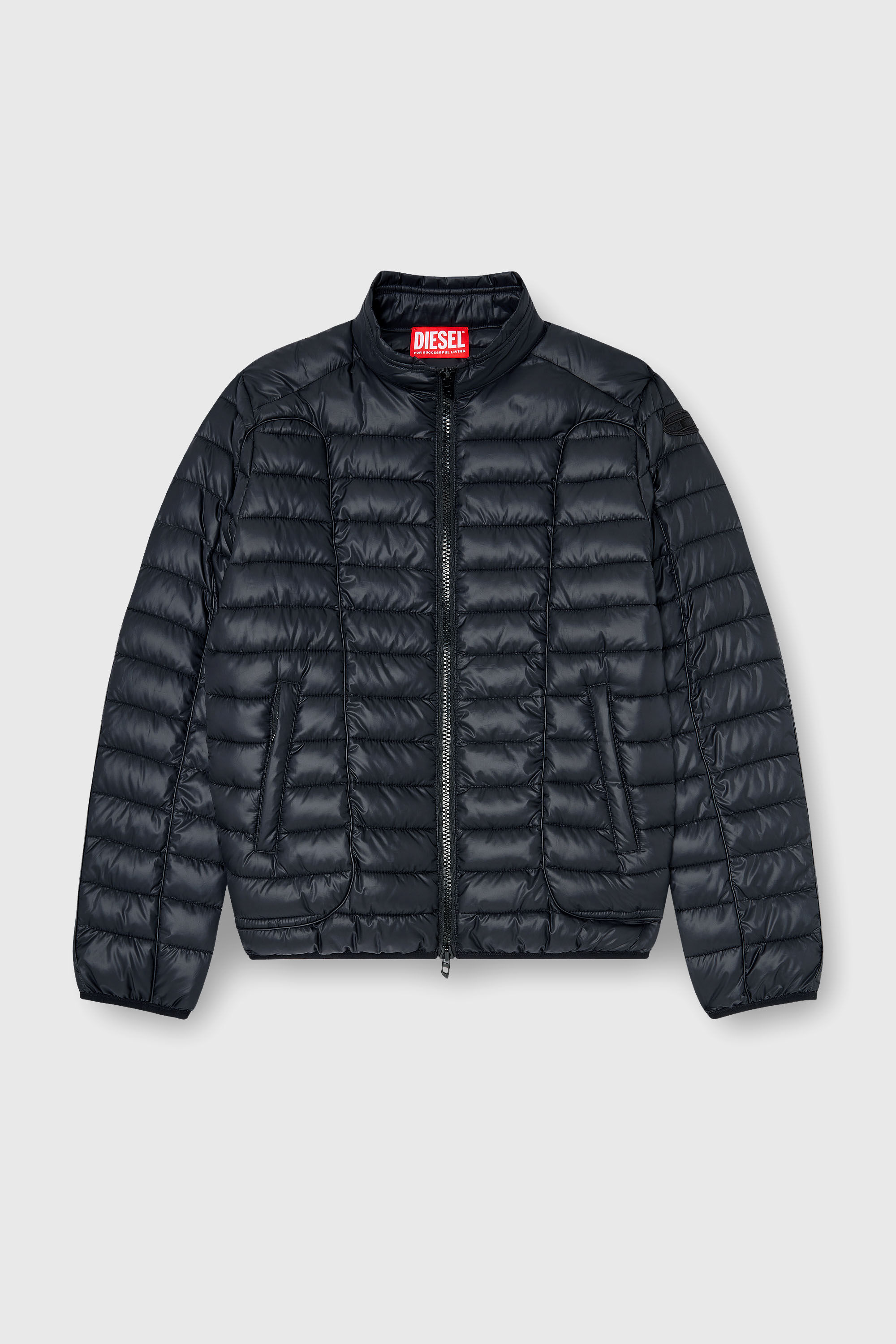 Diesel - W-PILOT-WRD, Piumino stile biker con profili tono su tono Uomo in Nero - 2