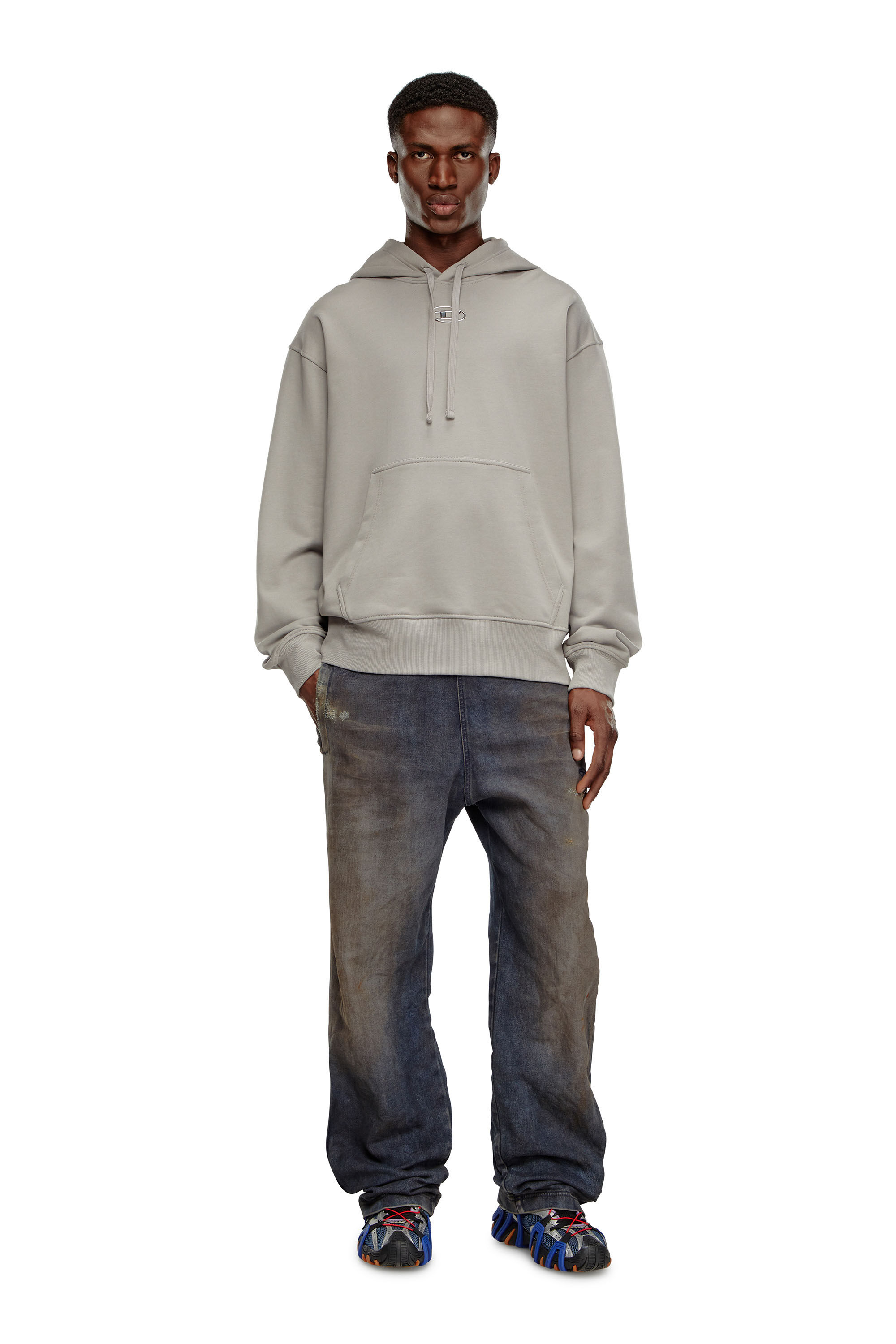 Diesel - S-MACS-HOOD-OD, Sweat-shirt à capuche oversize avec logo métallisé Homme in Gris - 1