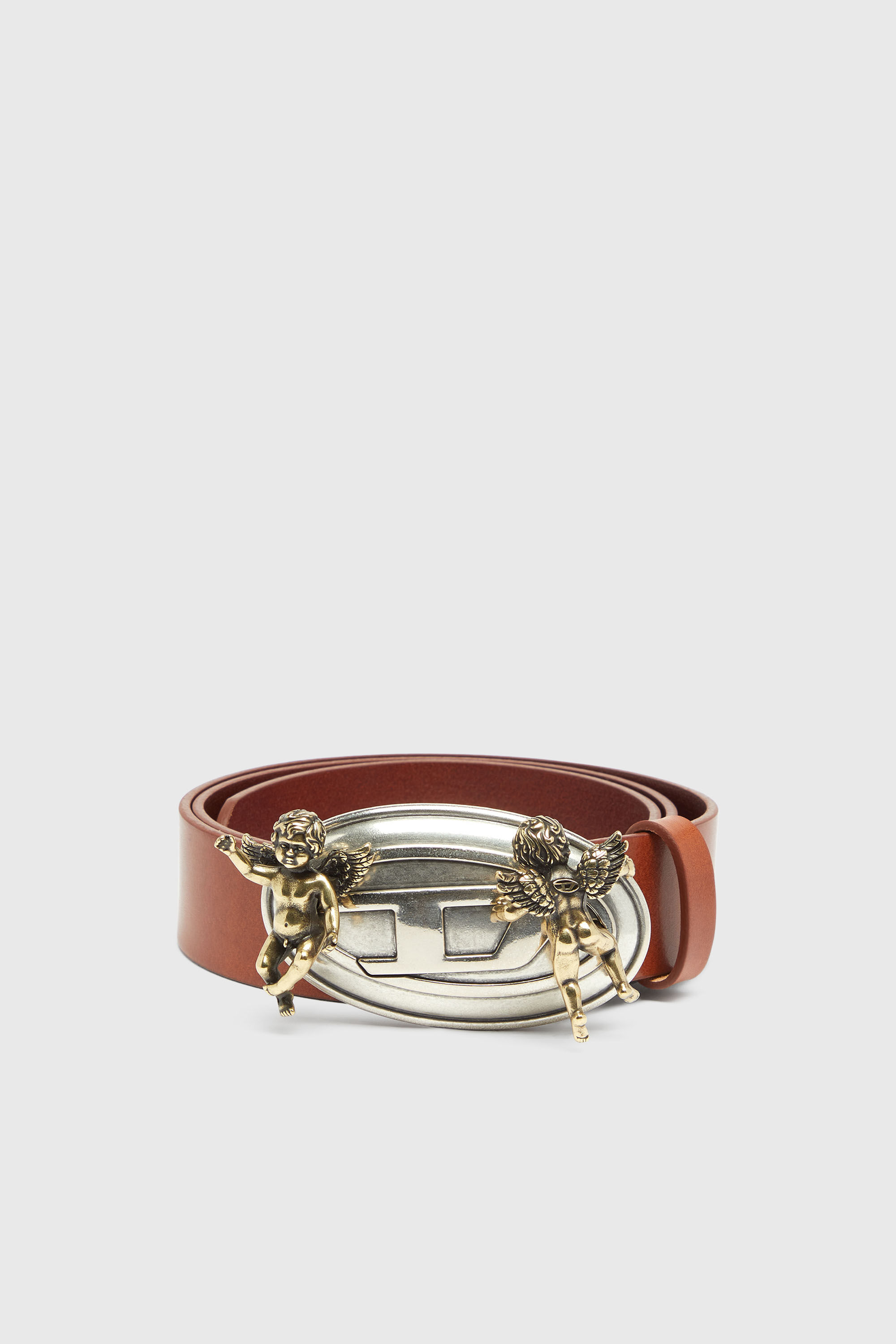 Diesel - B-OVAL ANGELS 35, Damen 3,5 cm Lederg&uuml;rtel mit Oval D Schnalle und Cherub in Braun - 1