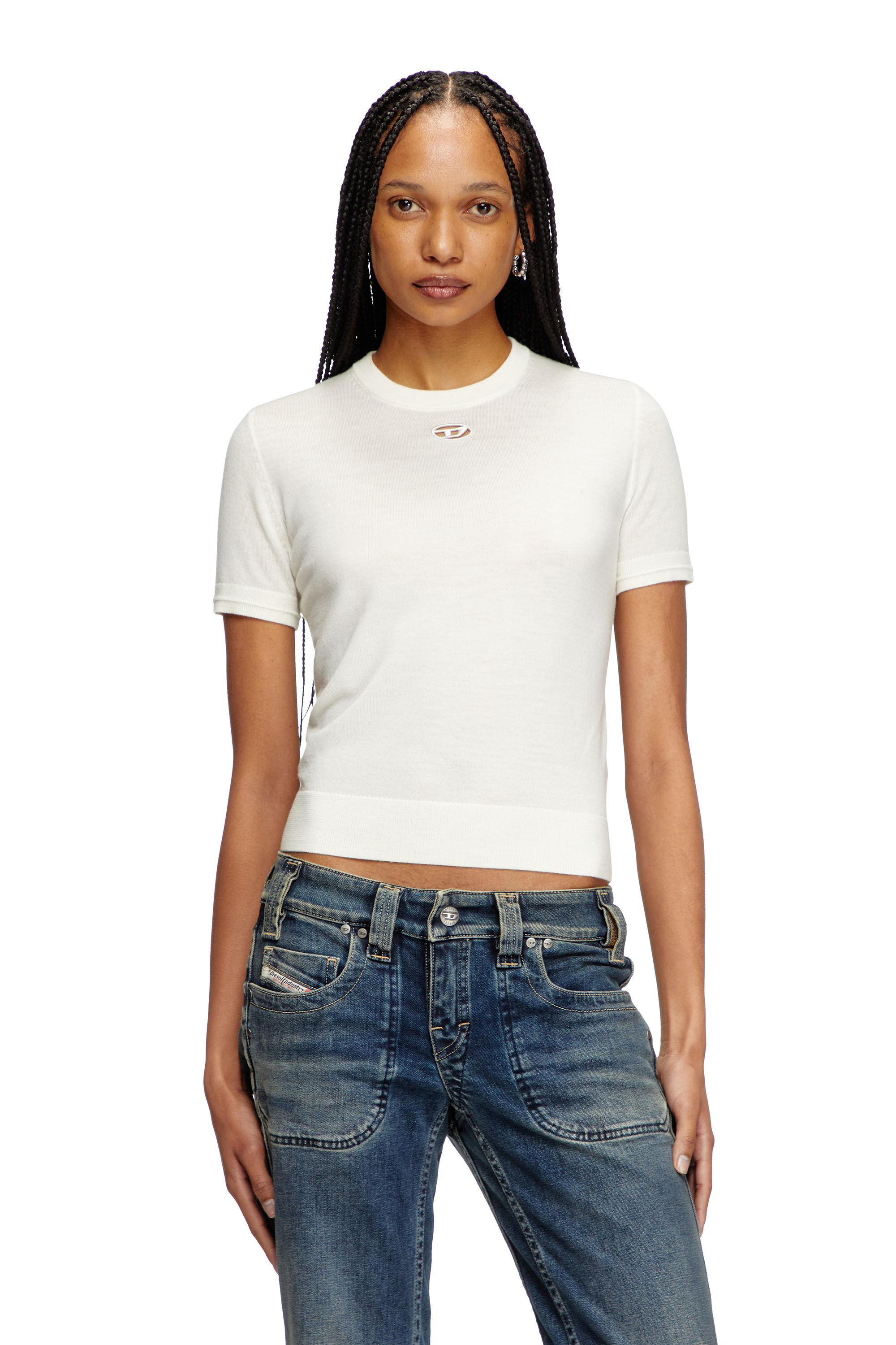Diesel - M-ALINE, Pull à manches courtes en laine Femme in Blanc - 3