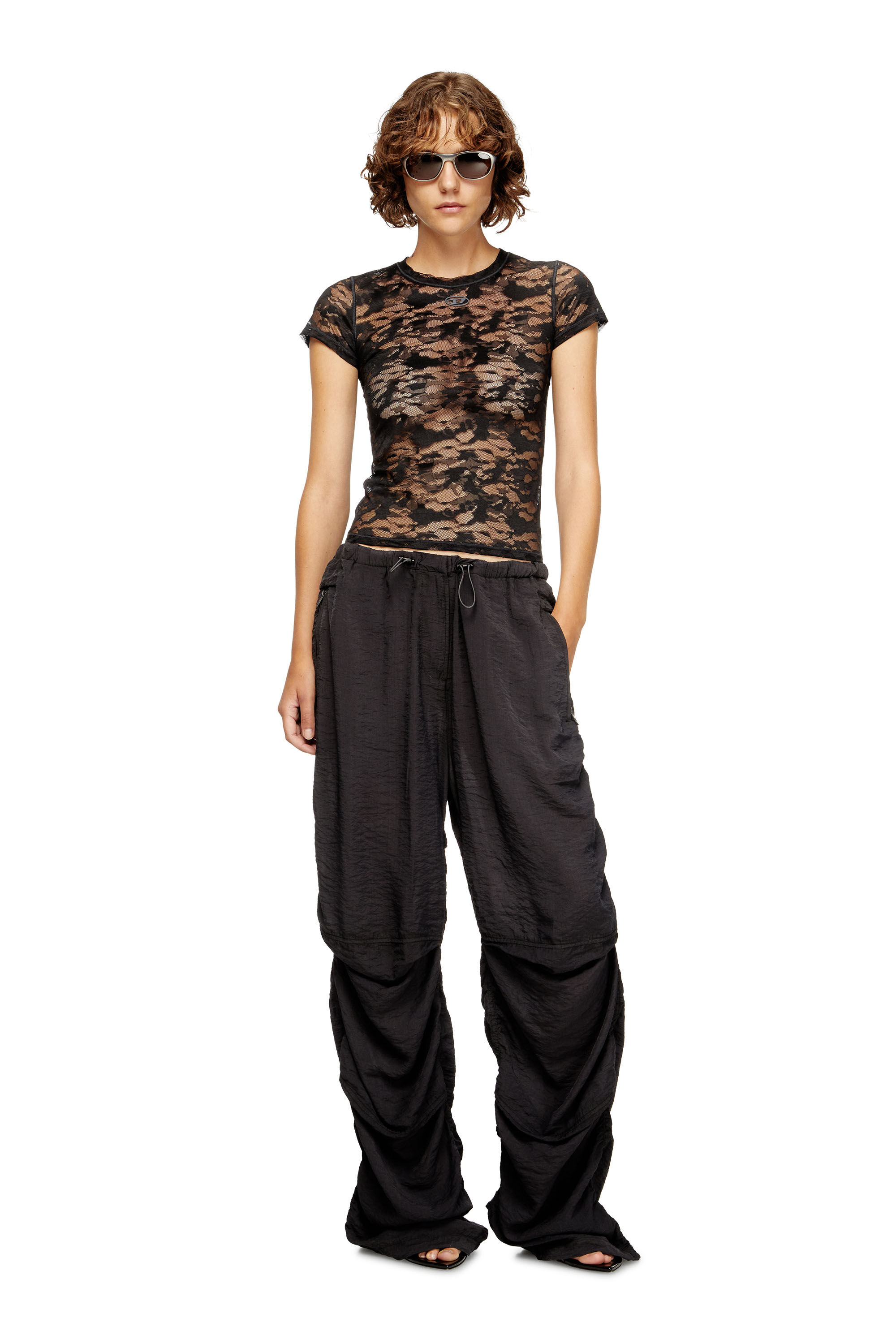 Diesel - KASIA-UTLT, T-shirt in pizzo camouflage Donna in Nero - 6