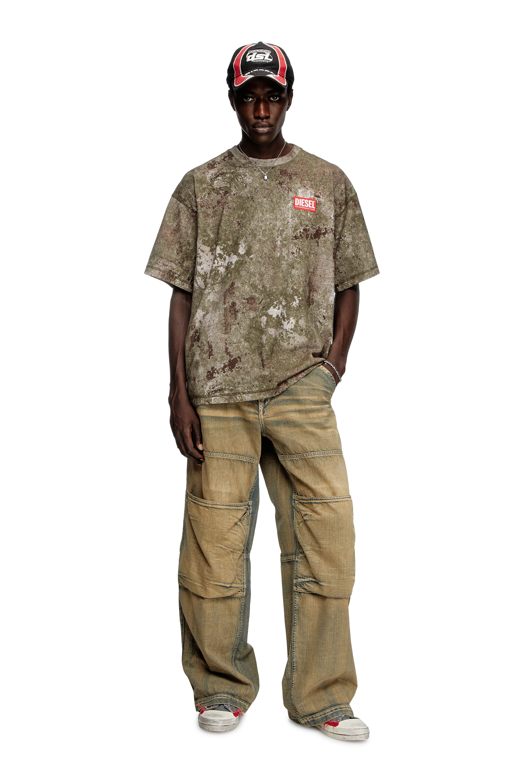 Diesel - T-BOXT-R12, Herren Ausbrenner-T-Shirt mit Marmor-Effekt in Armeegrün - 1