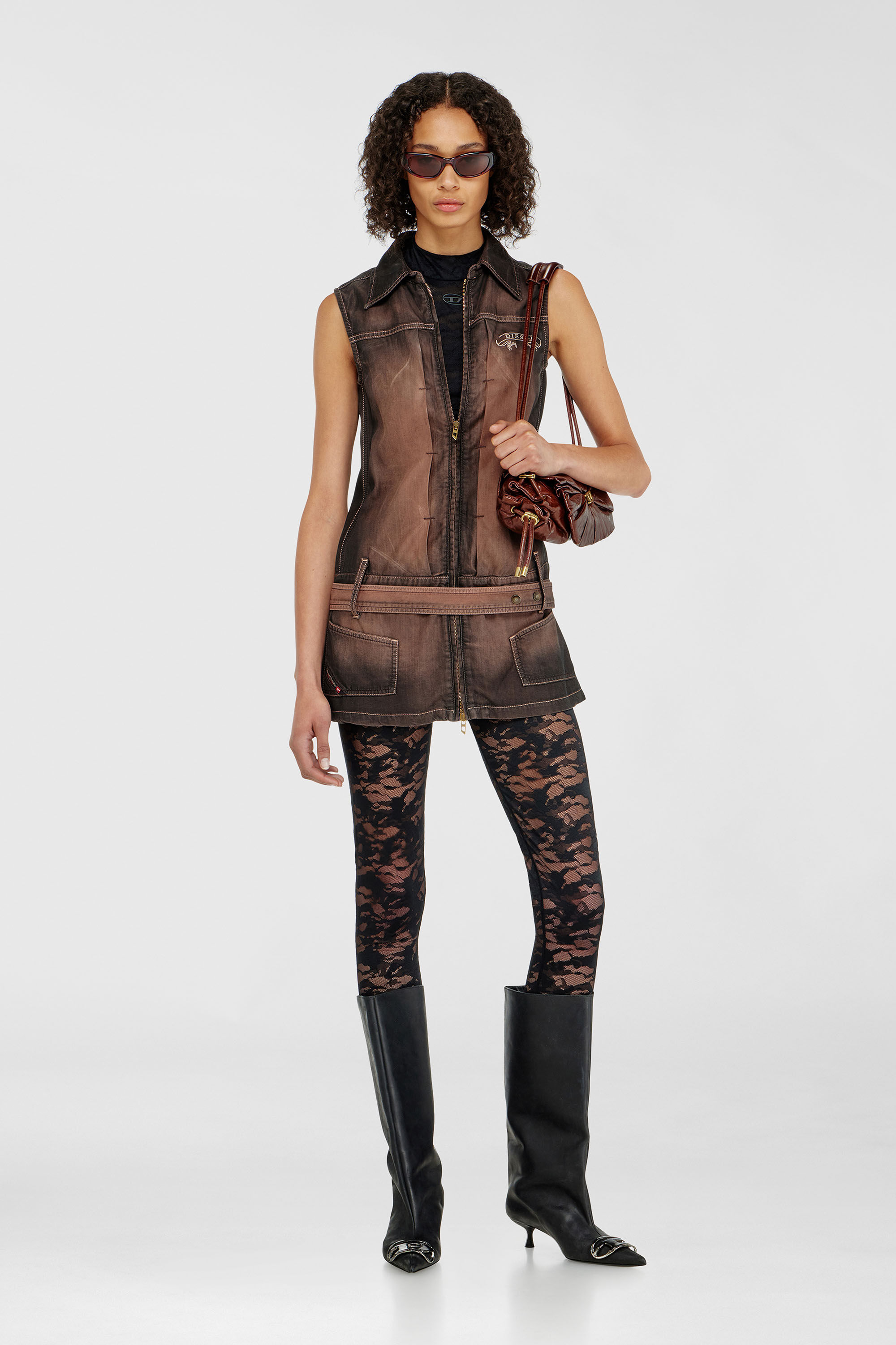 Diesel - HAYLEY-UTLT, Leggings in nylon pizzo camouflage Donna in Nero - 6
