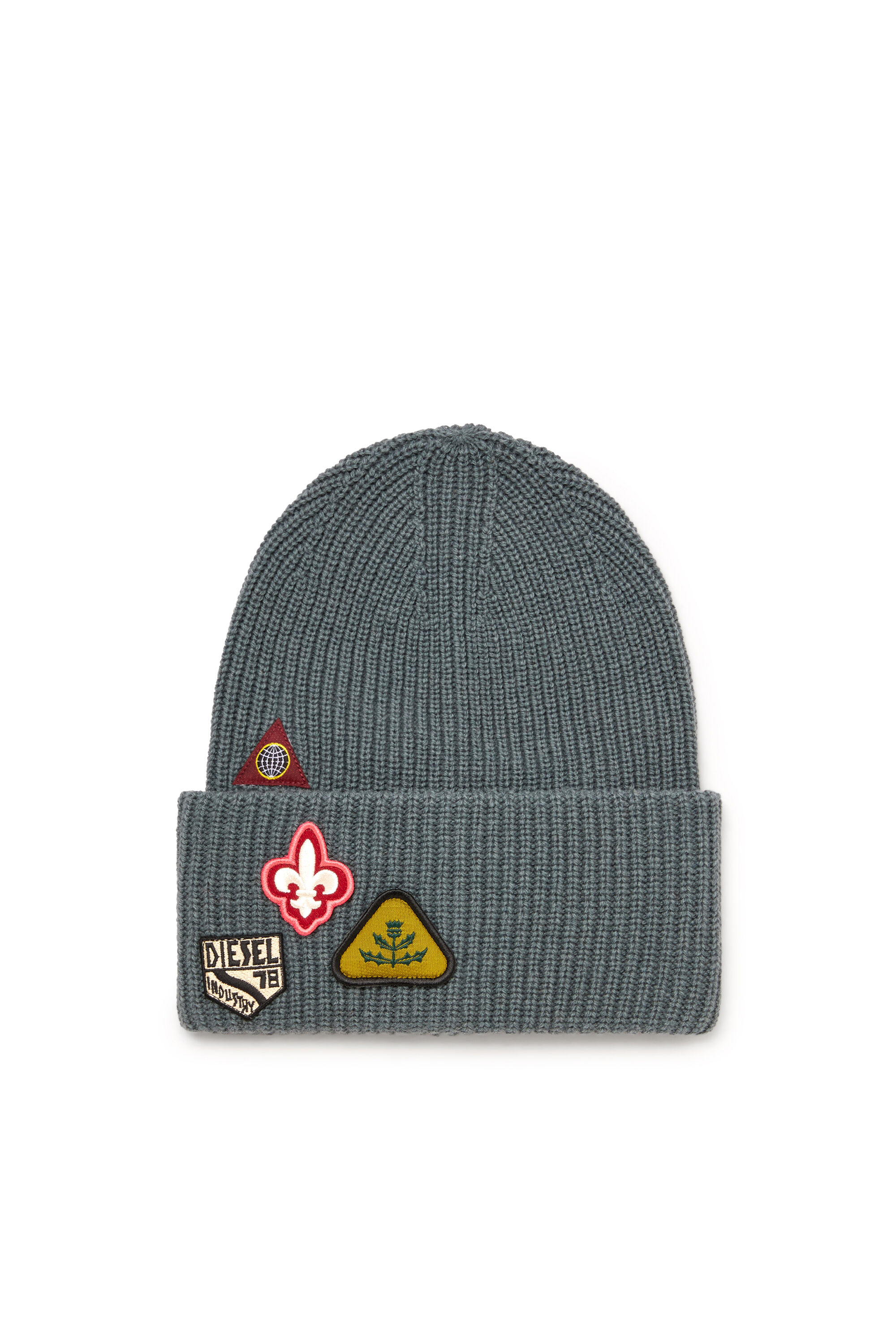 Diesel - K-PHAT, Bonnet en laine avec patchs logo Mixte in Gris - 1