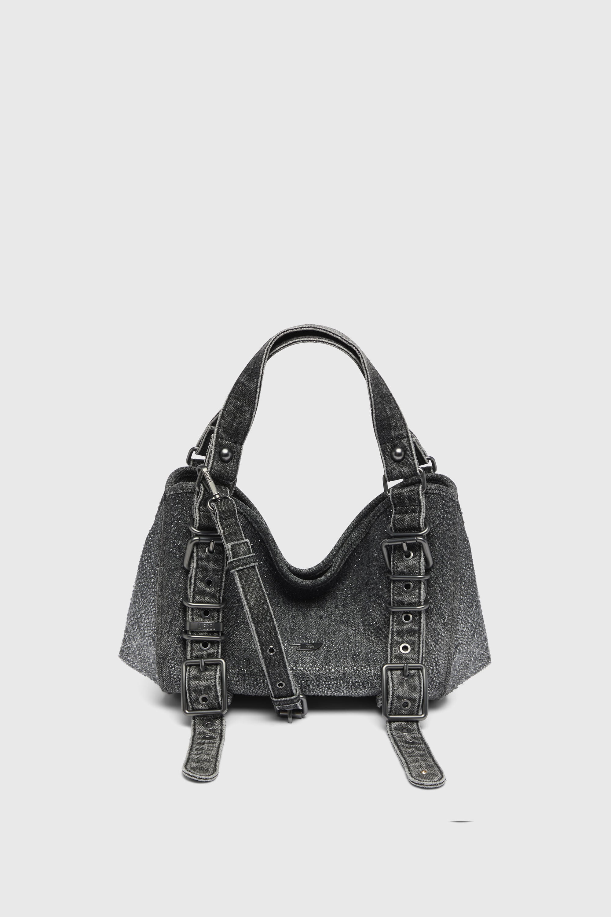 Diesel - D-ONE TOPHANDLE S, D-One-Borsa piccola a mano in denim solarizzato con cristalli Donna in Nero - 3