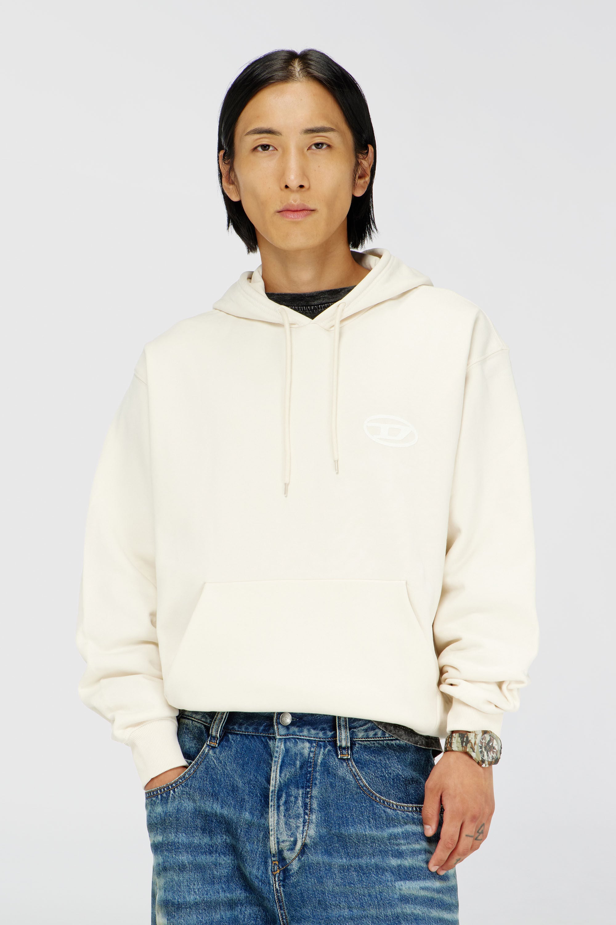Diesel - S-LUK-H-T92, Herren Hoodie aus Baumwolle mit tonalem Oval D Logo-Stickerei in Wei&szlig; - 3