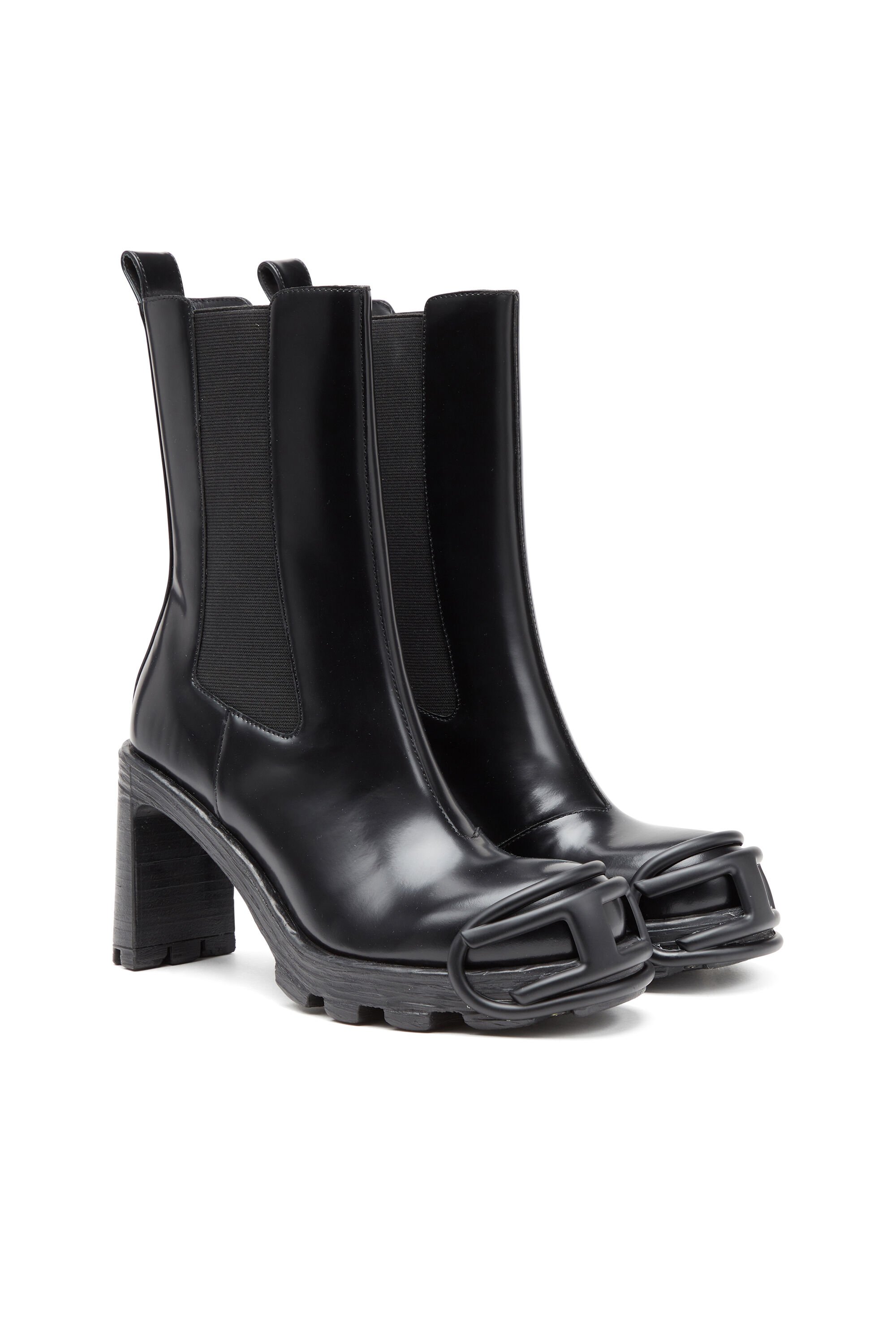 Diesel - D-HAMMER CH D W, Femme D-Hammer-Bottines à talons avec plaque Oval D in Noir - Image 2