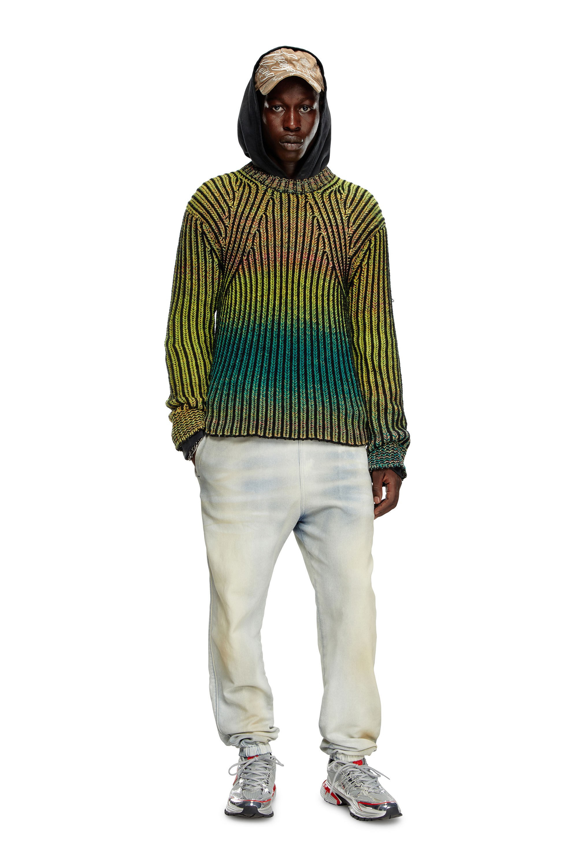Diesel - K-OAKLAND-A, Uomo Striped ribbed jumper in wool blend in Verde - Image 1