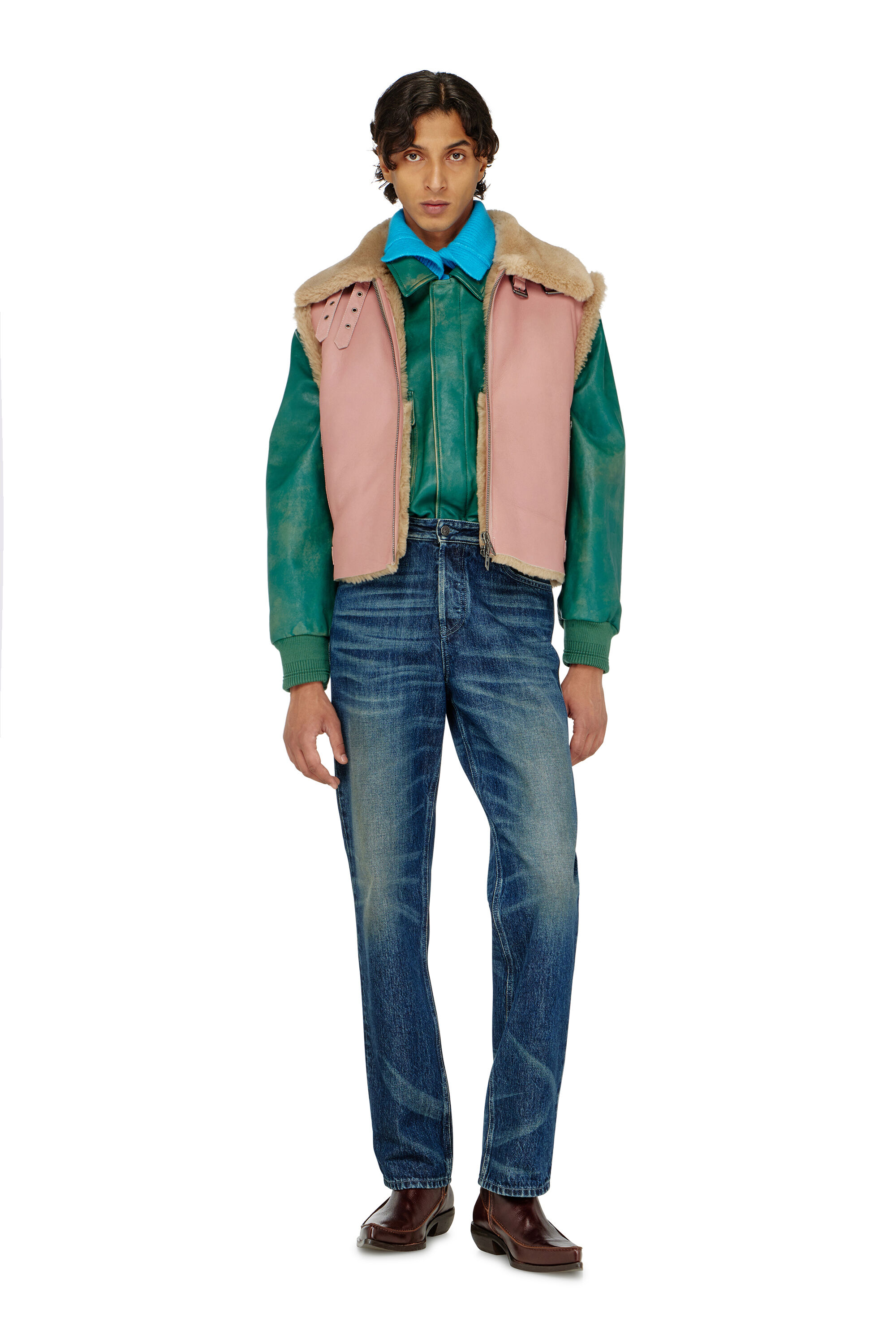 Diesel - L-HONT, Gilet in pelle shearling Uomo in Rosa - 1