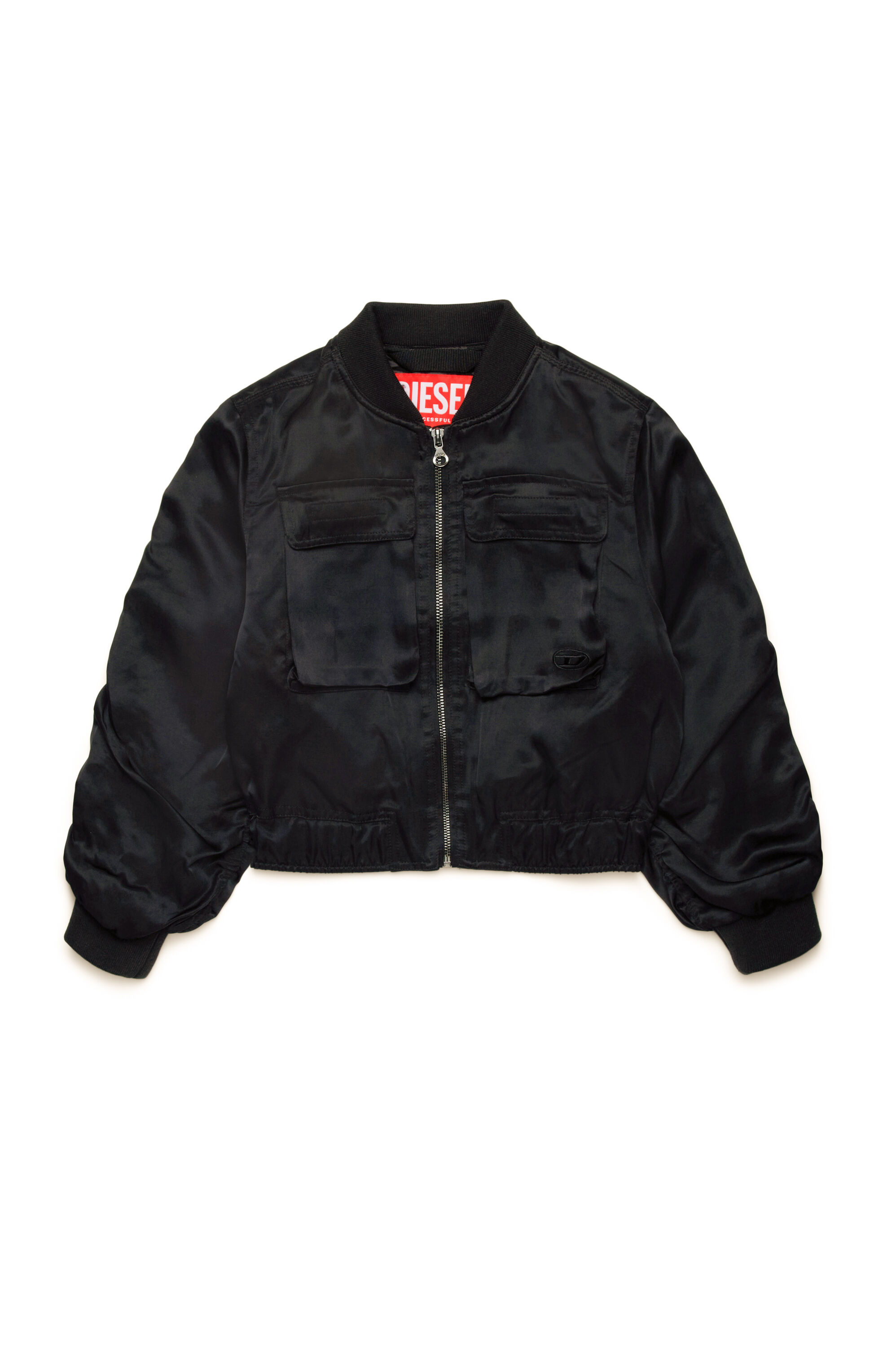 Diesel - JGKHLO, Damen Bomberjacke aus Satin mit Cargotaschen in Schwarz - 1