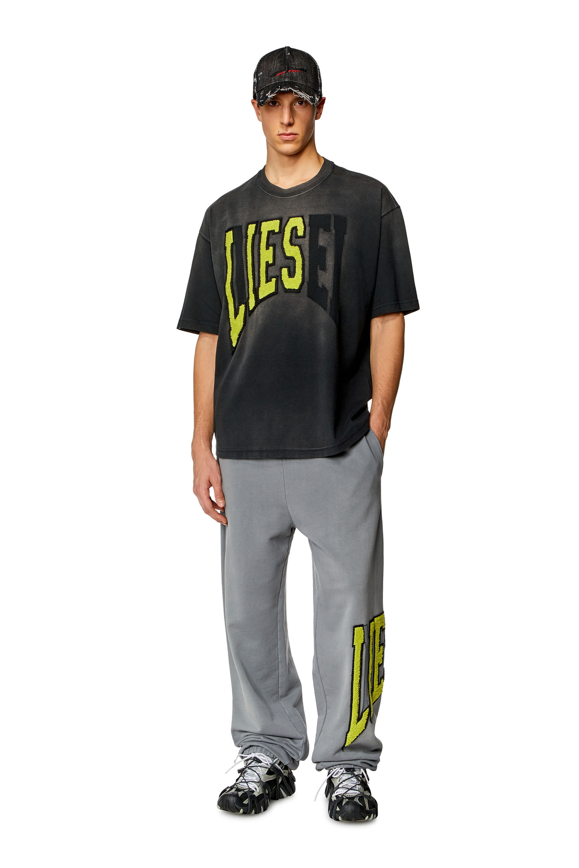Diesel - T-WASH-N, Uomo T-shirt over con logo Diesel Lies in Nero - Image 1