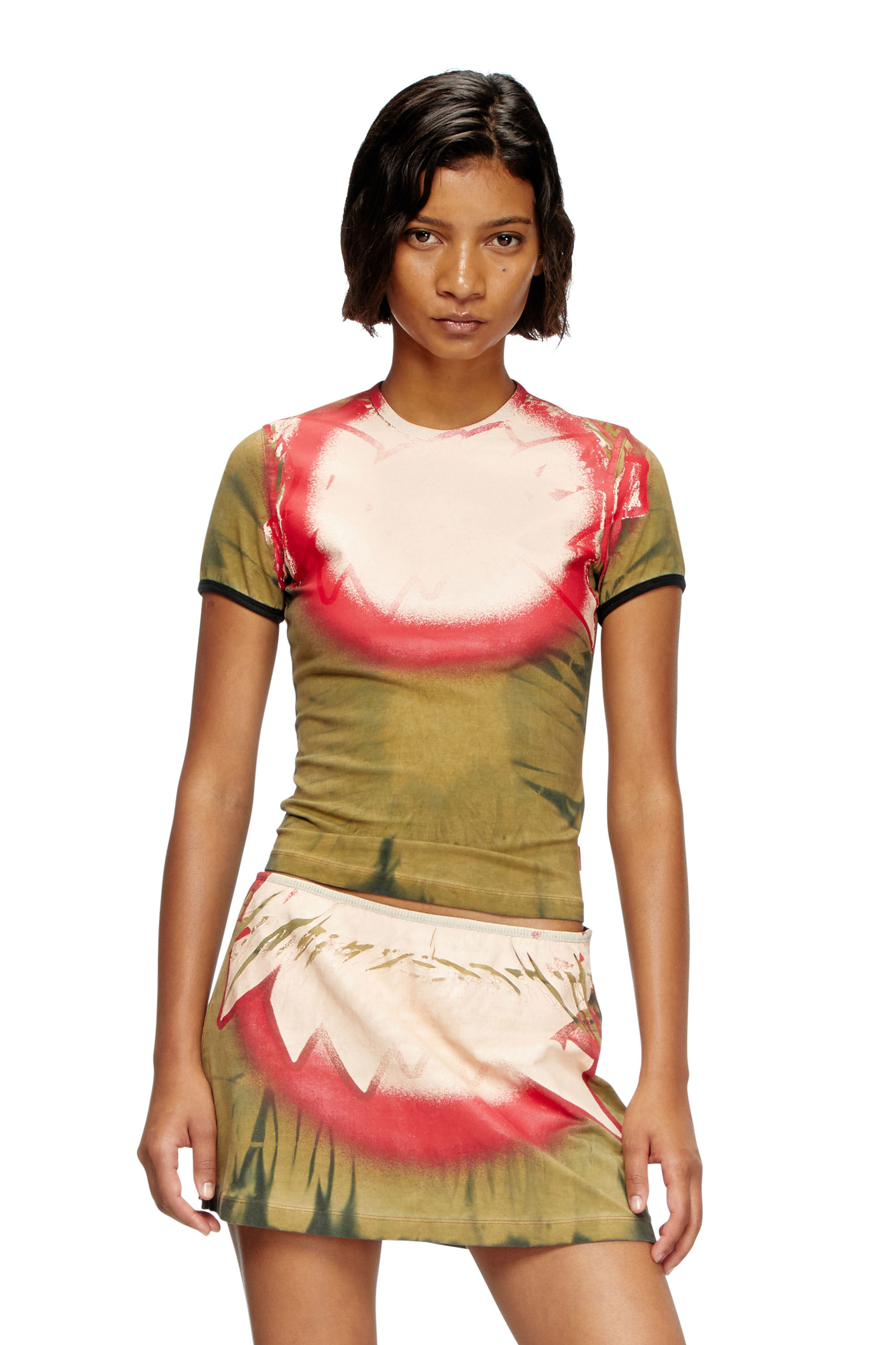 Diesel - T-UNCUTIE-LONG-Q1, T-shirt tie-dye con stampa spotlight Donna in Verde - 3