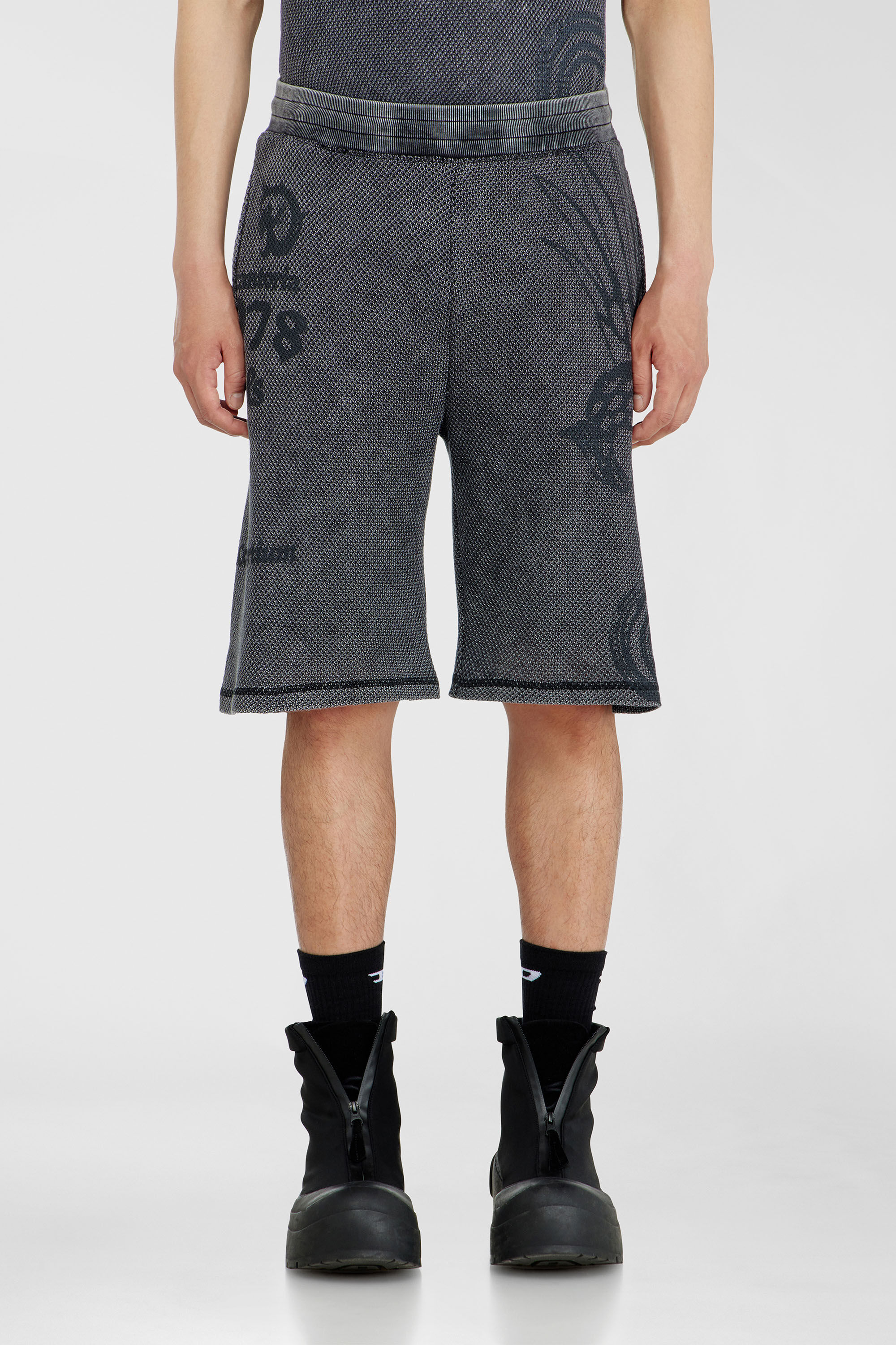 Diesel - P-ERRY, Herren Sweatshorts aus Baumwollmesh mit Prints in Grau - 3