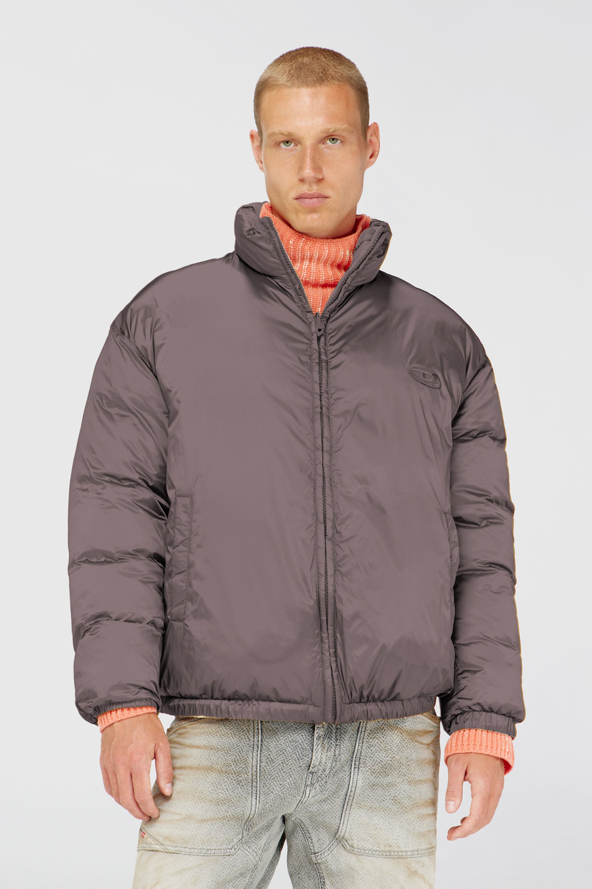 Diesel - W-BOURB-DLCK, Herren Wendbare Steppjacke mit argyle-print in Beige/Grau - 6